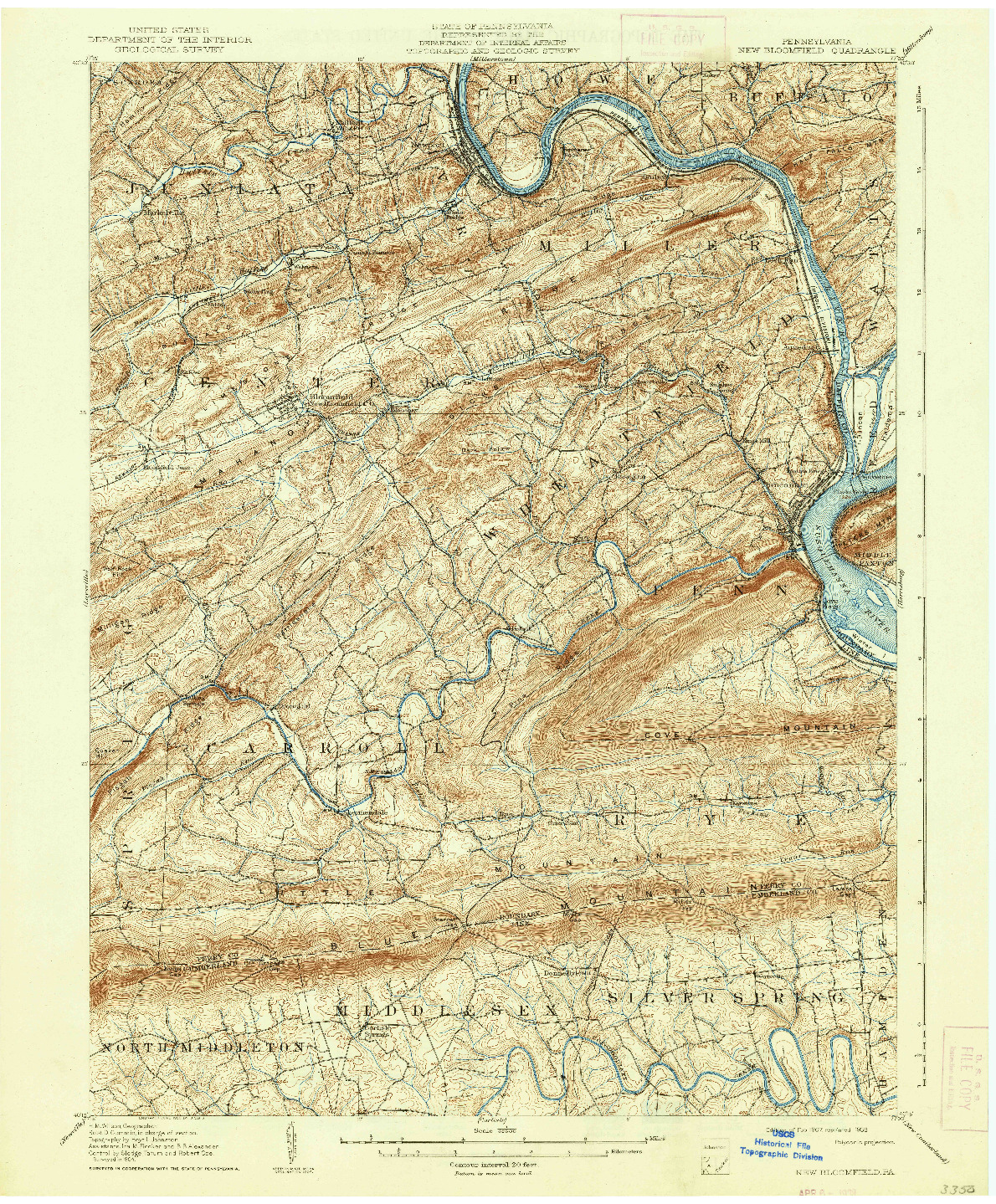 USGS 1:62500-SCALE QUADRANGLE FOR NEW BLOOMFIELD, PA 1907