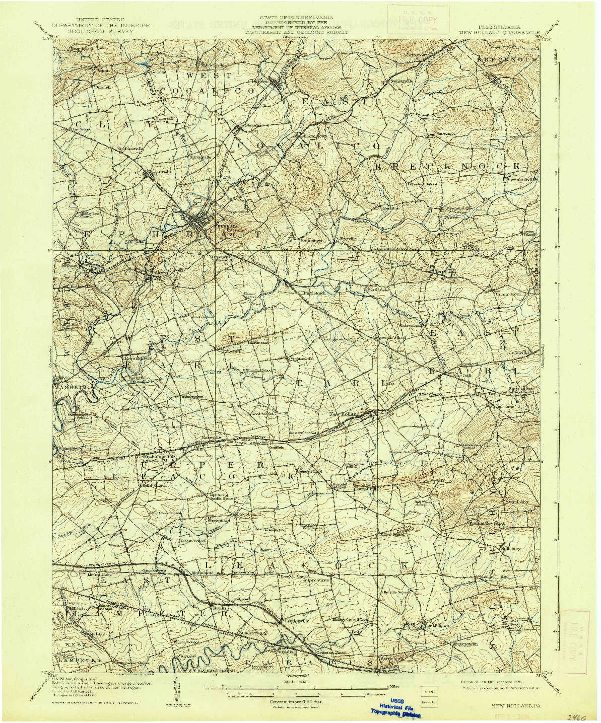 USGS 1:62500-SCALE QUADRANGLE FOR NEW HOLLAND, PA 1908