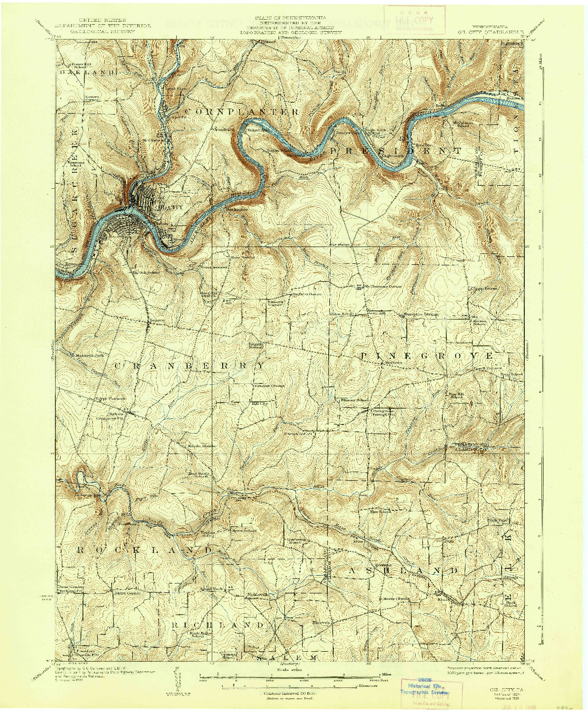 USGS 1:62500-SCALE QUADRANGLE FOR OIL CITY, PA 1924