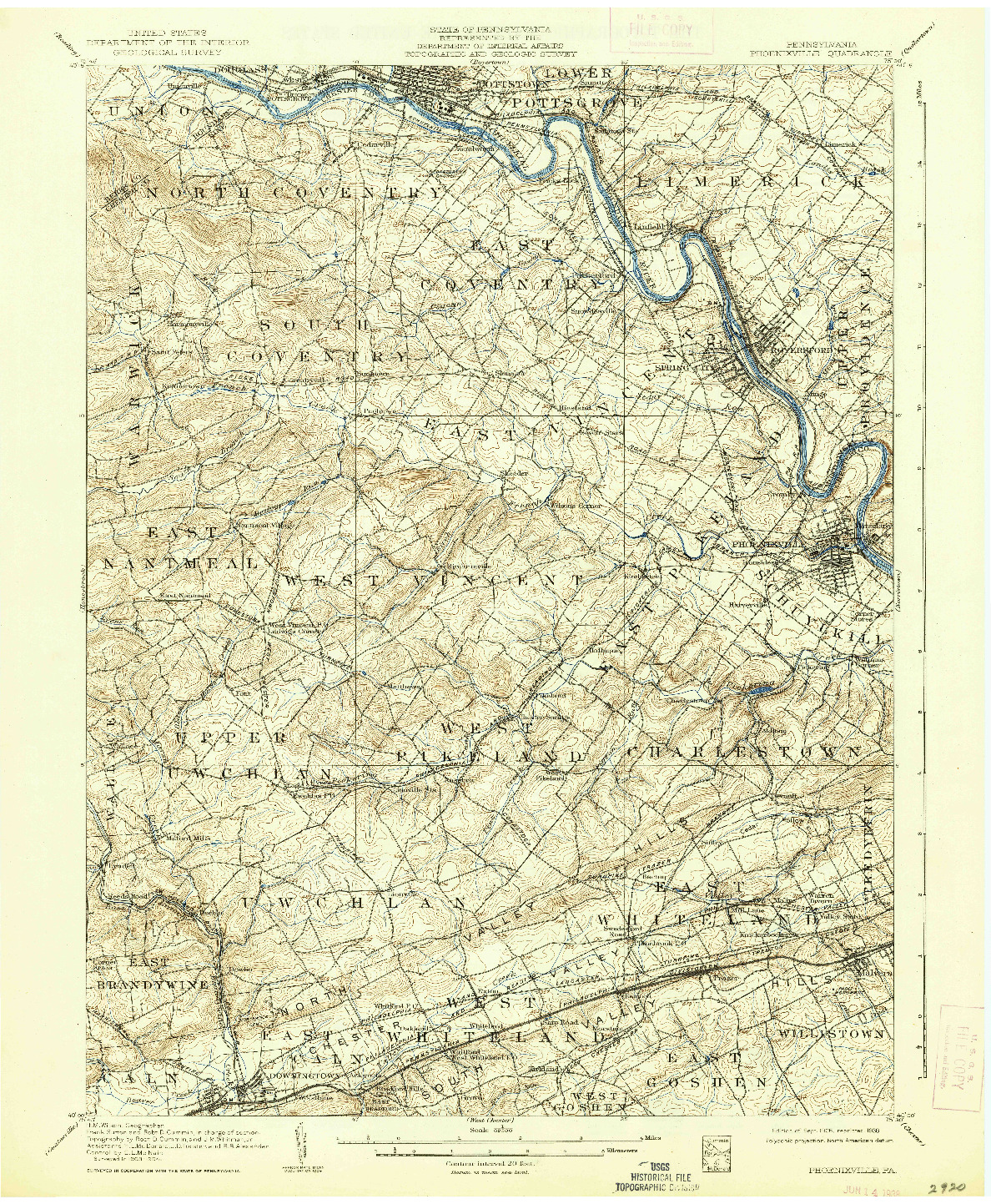 USGS 1:62500-SCALE QUADRANGLE FOR PHOENIXVILLE, PA 1906