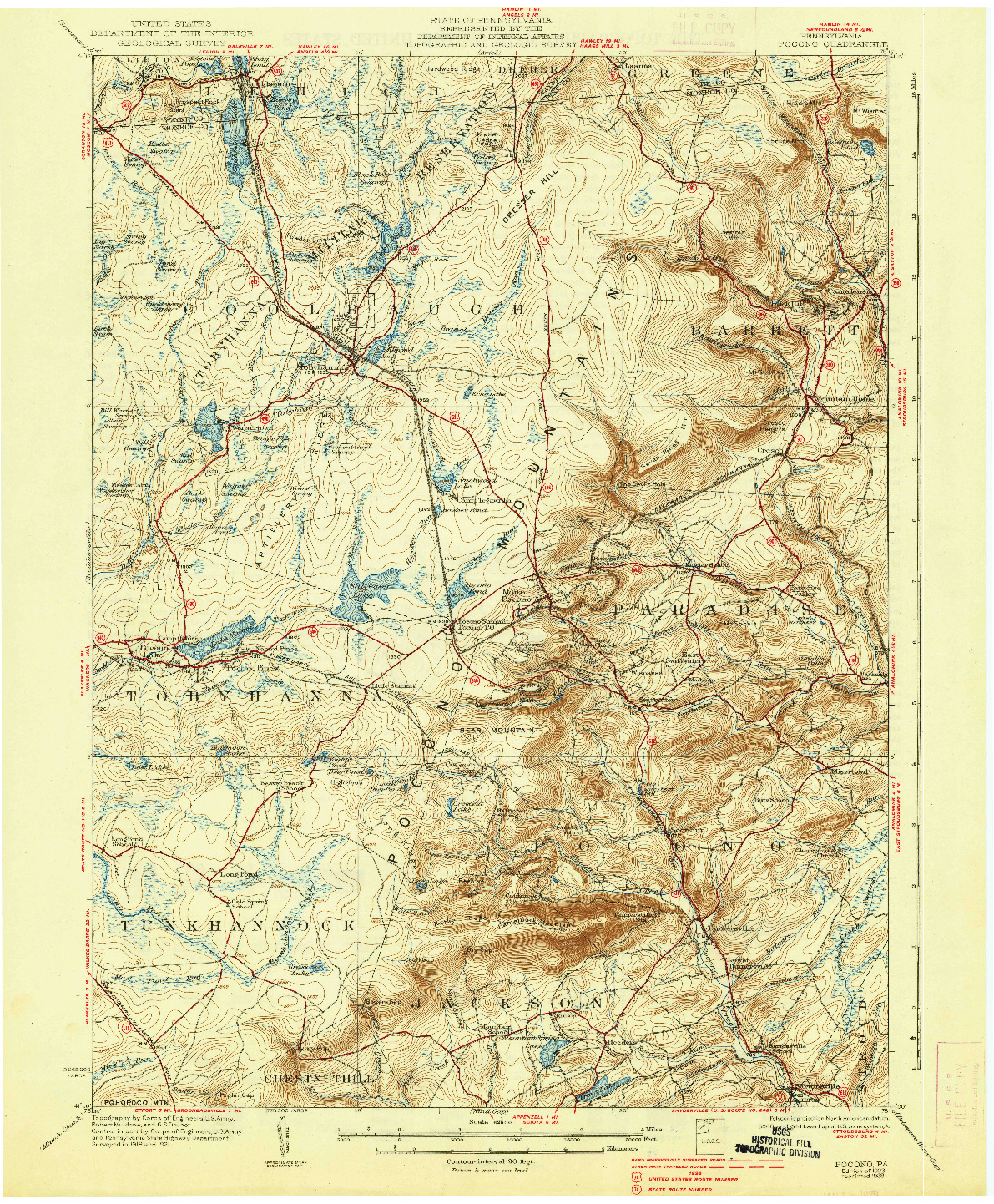 USGS 1:62500-SCALE QUADRANGLE FOR POCONO, PA 1923