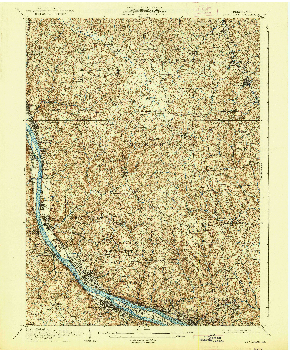 USGS 1:62500-SCALE QUADRANGLE FOR SEWICKLEY, PA 1908