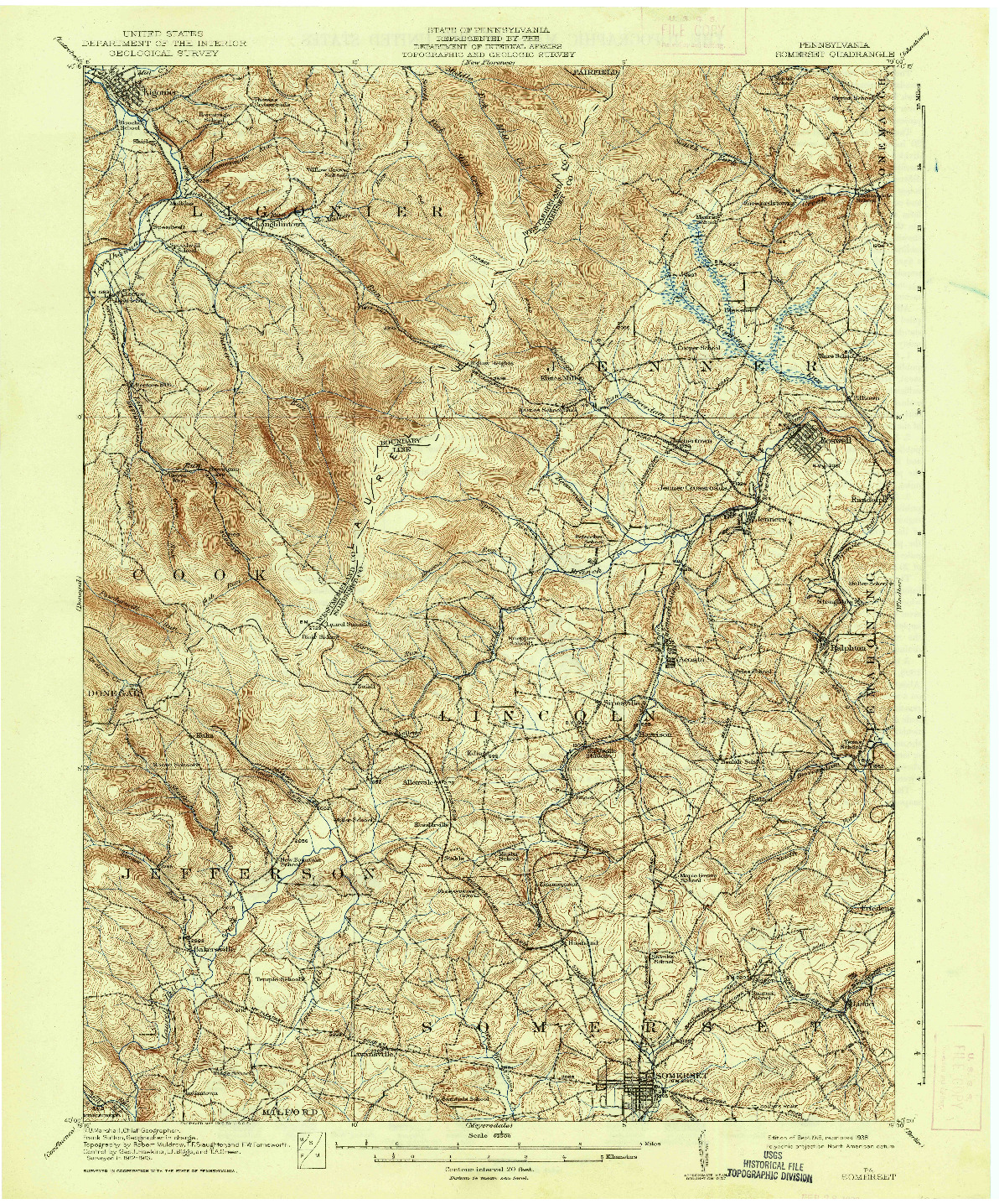 USGS 1:62500-SCALE QUADRANGLE FOR SOMERSET, PA 1915