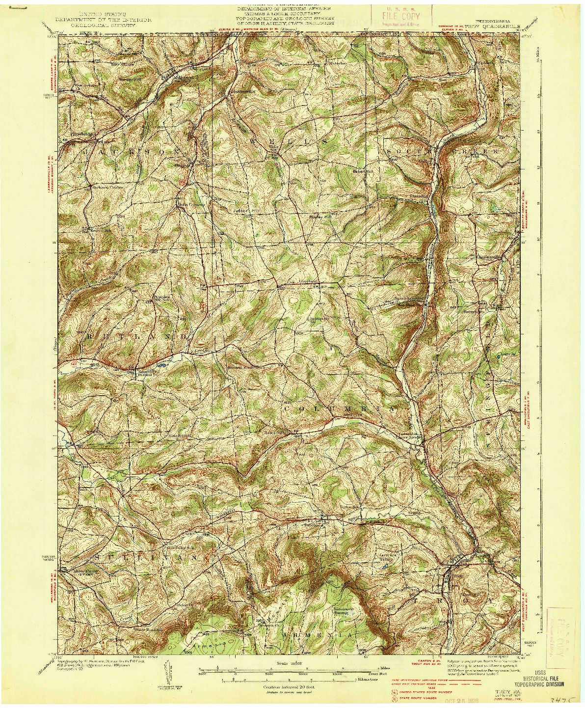 USGS 1:62500-SCALE QUADRANGLE FOR TROY, PA 1938