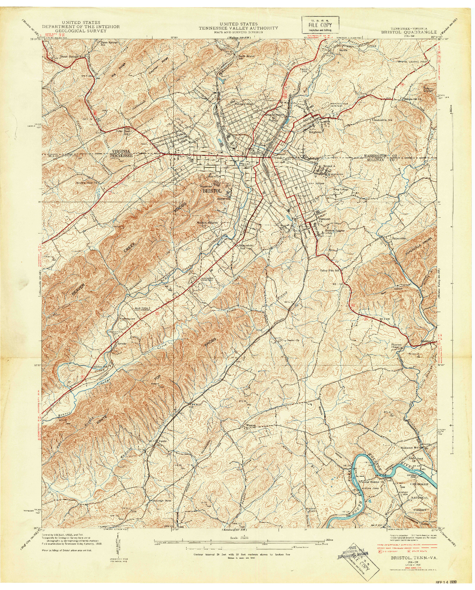 USGS 1:24000-SCALE QUADRANGLE FOR BRISTOL, TN 1938