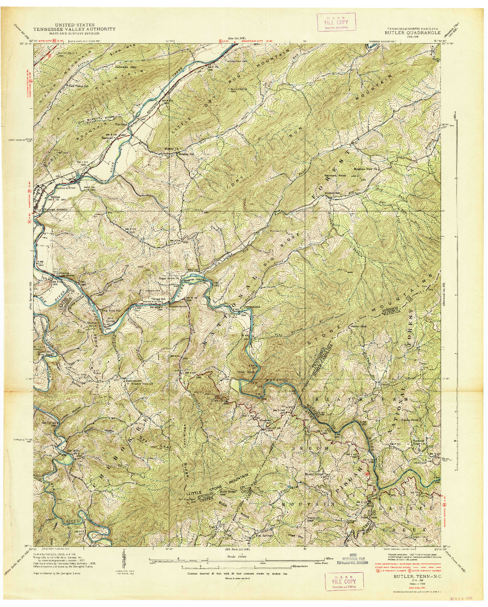 USGS 1:24000-SCALE QUADRANGLE FOR BUTLER, TN 1938