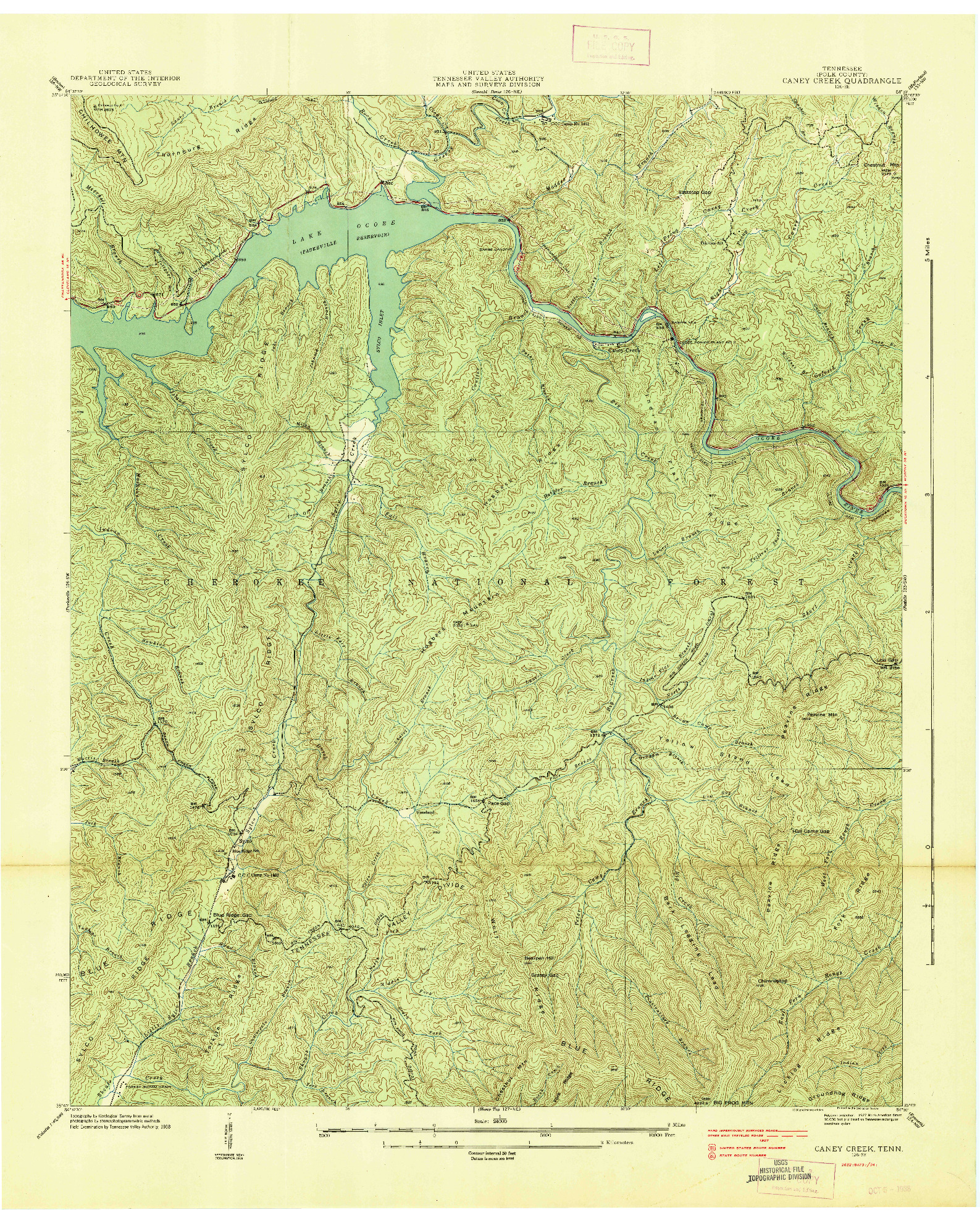 USGS 1:24000-SCALE QUADRANGLE FOR CANEY CREEK, TN 1938