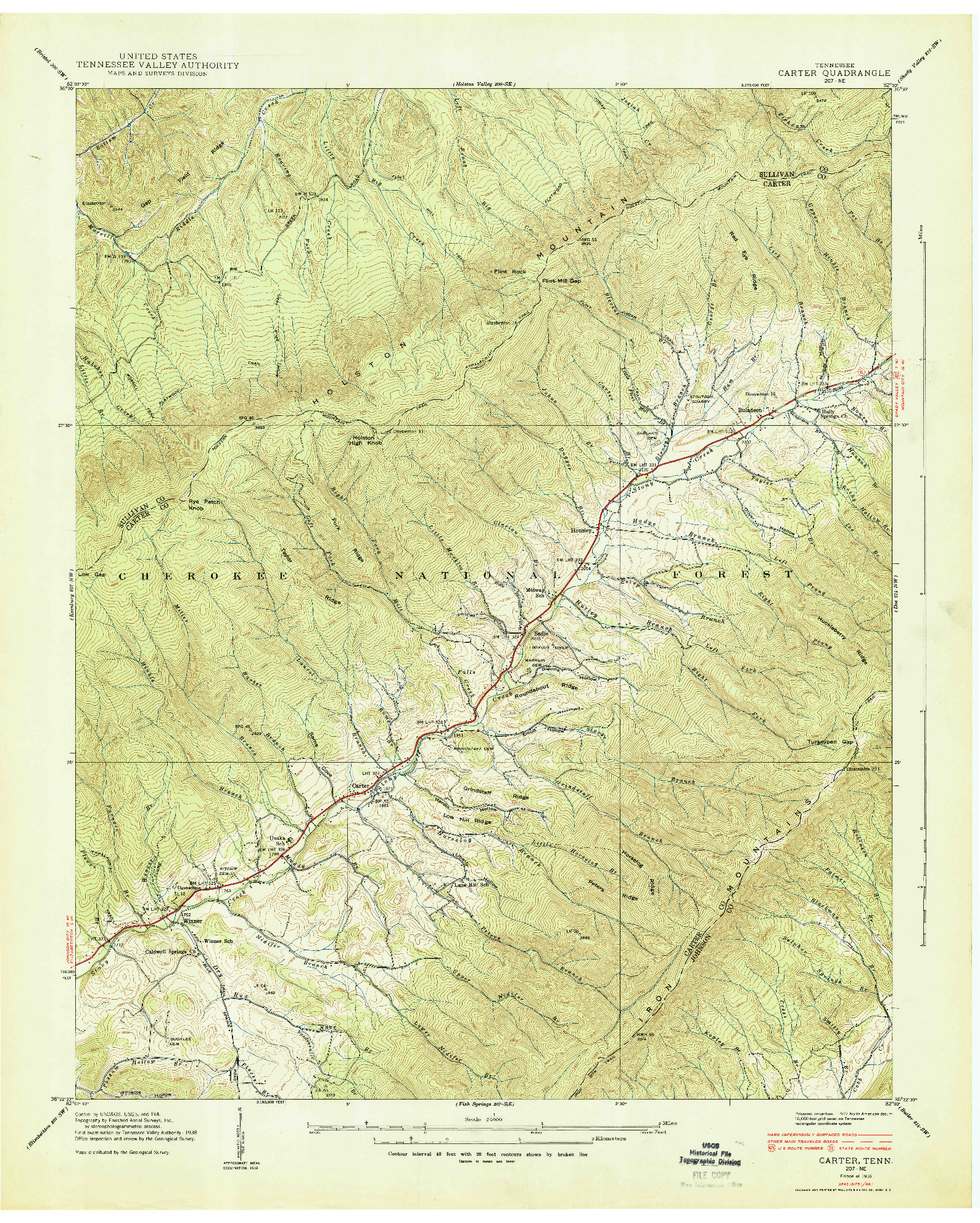 USGS 1:24000-SCALE QUADRANGLE FOR CARTER, TN 1938