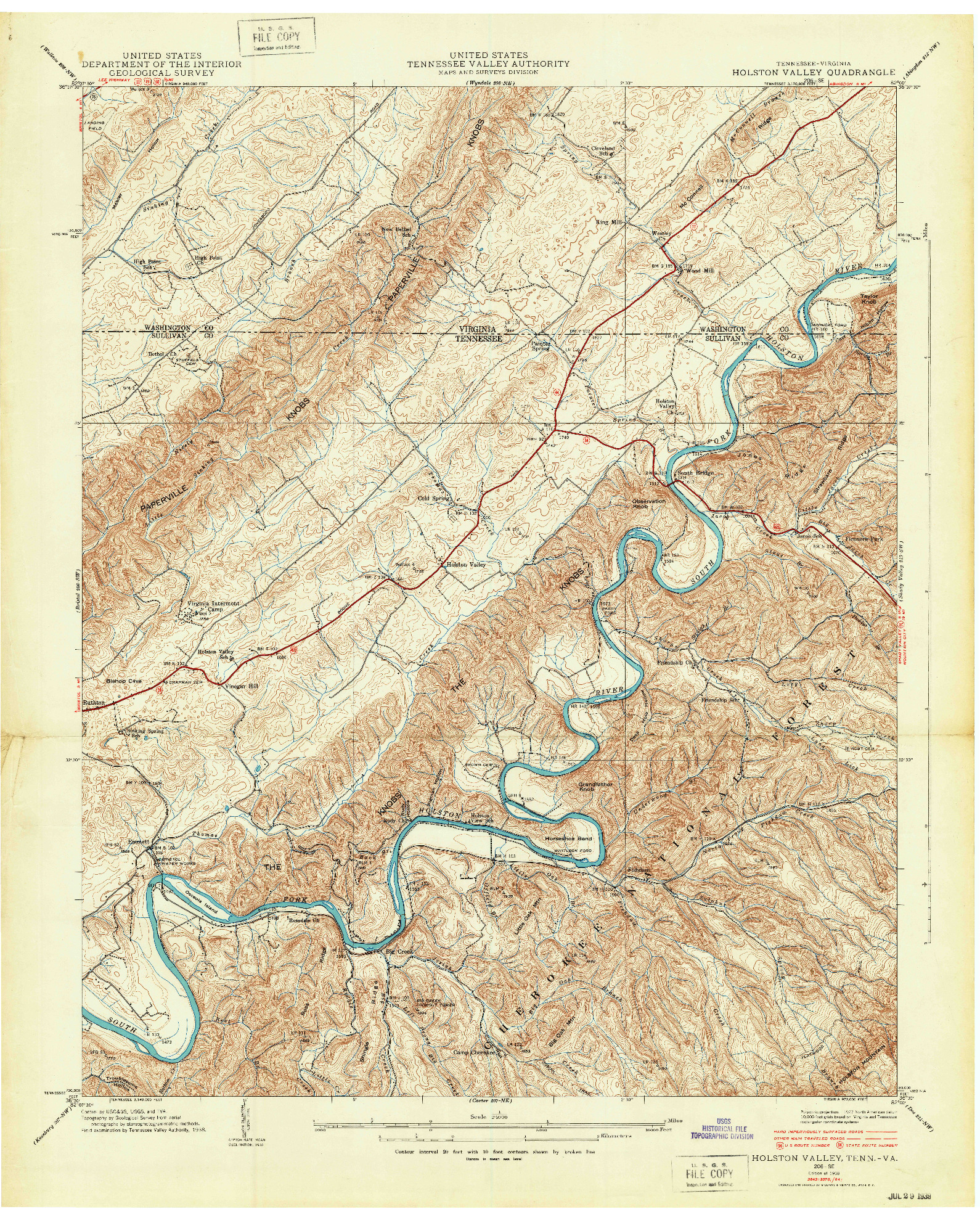 USGS 1:24000-SCALE QUADRANGLE FOR HOLSTON VALLEY, TN 1938