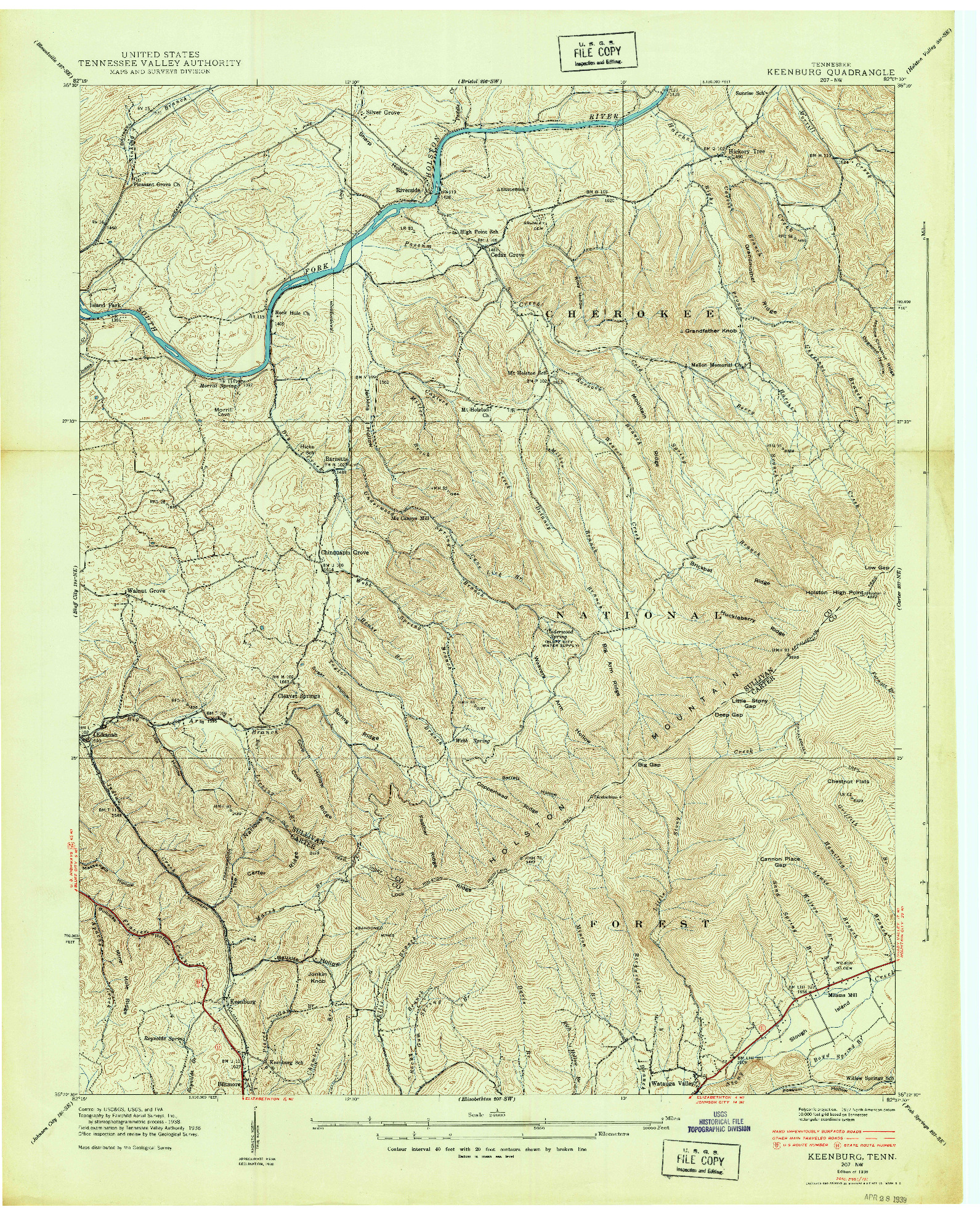 USGS 1:24000-SCALE QUADRANGLE FOR KEENBURG, TN 1938