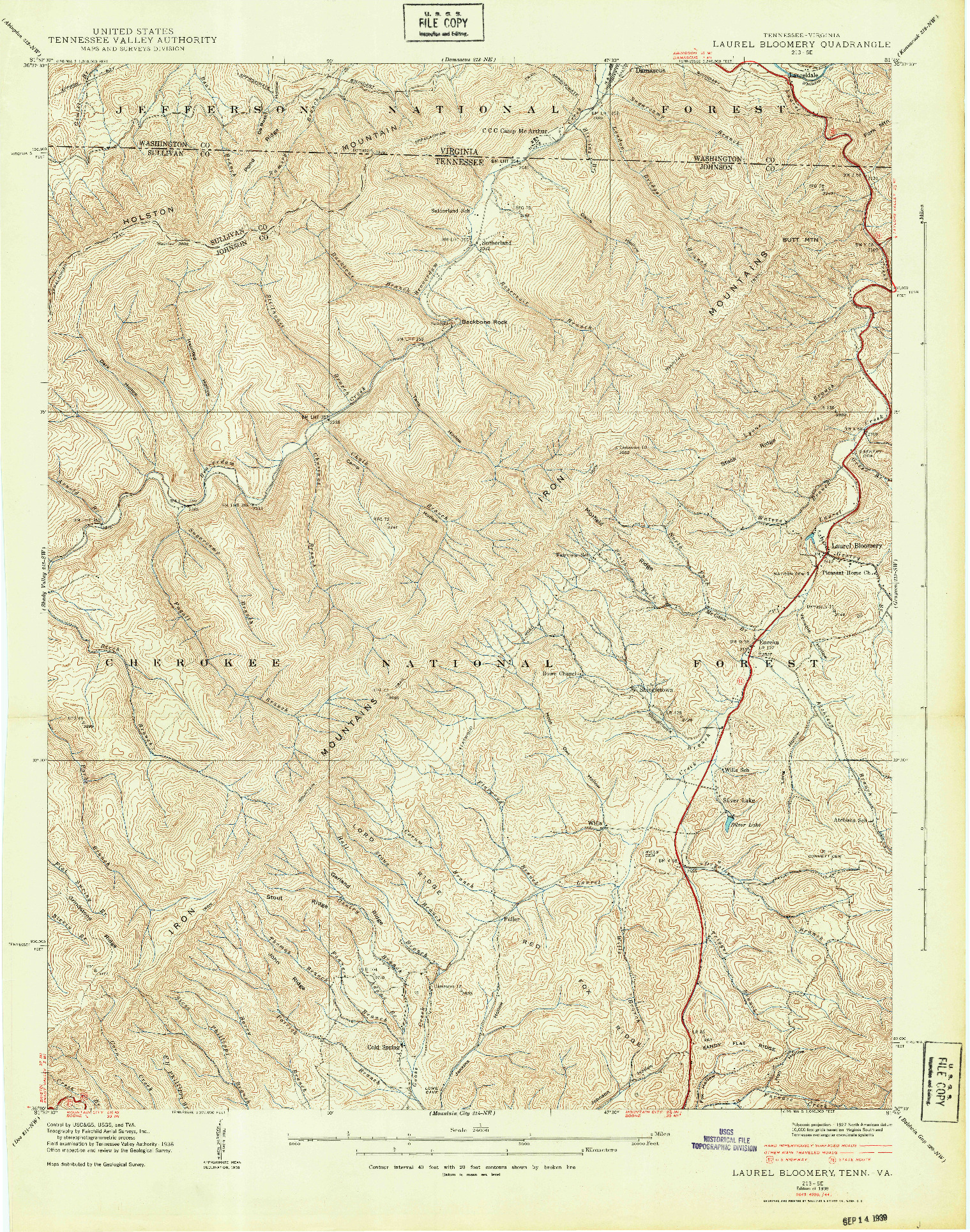 USGS 1:24000-SCALE QUADRANGLE FOR LAUREL BLOOMERY, TN 1938