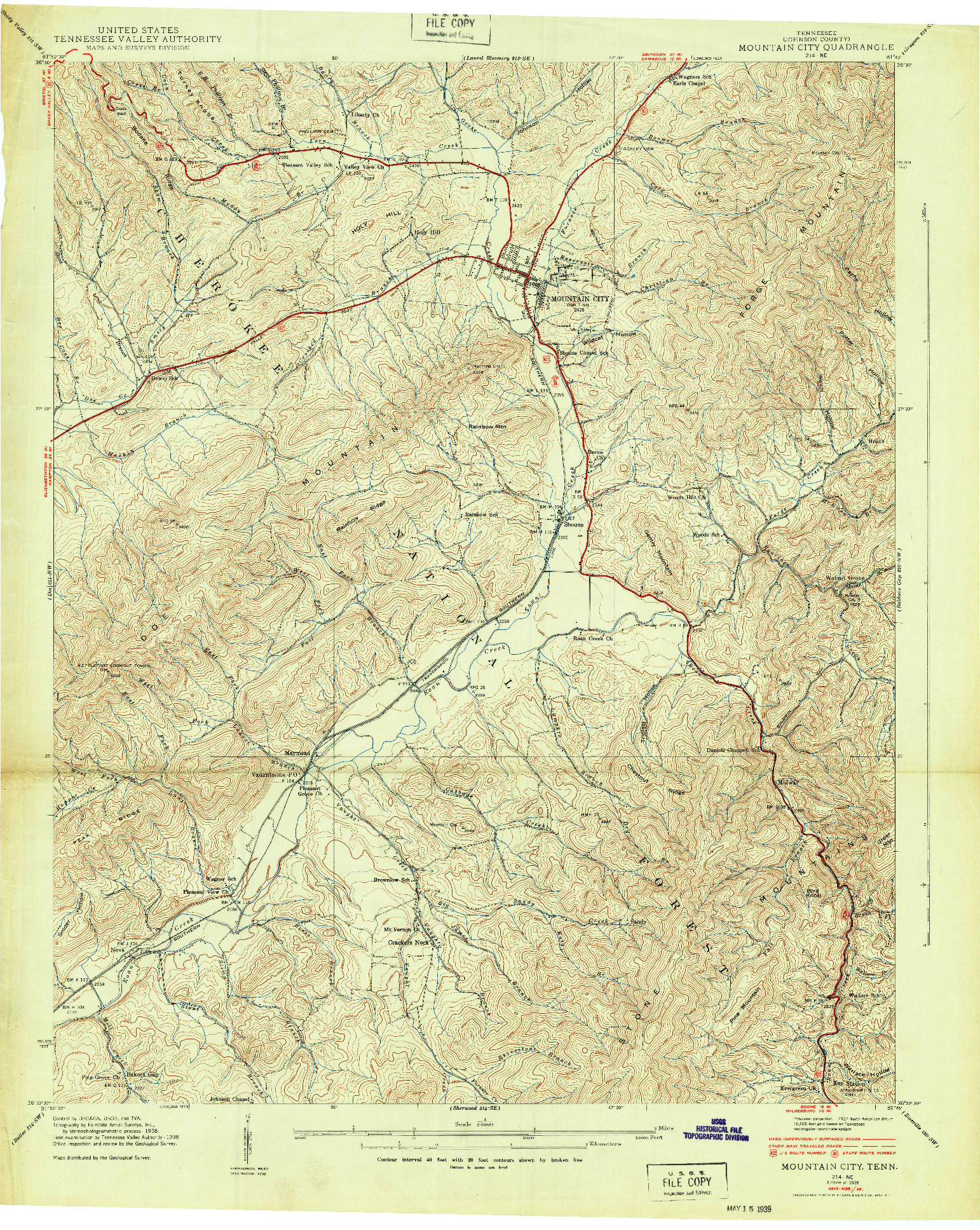 USGS 1:24000-SCALE QUADRANGLE FOR MOUNTAIN CITY, TN 1938