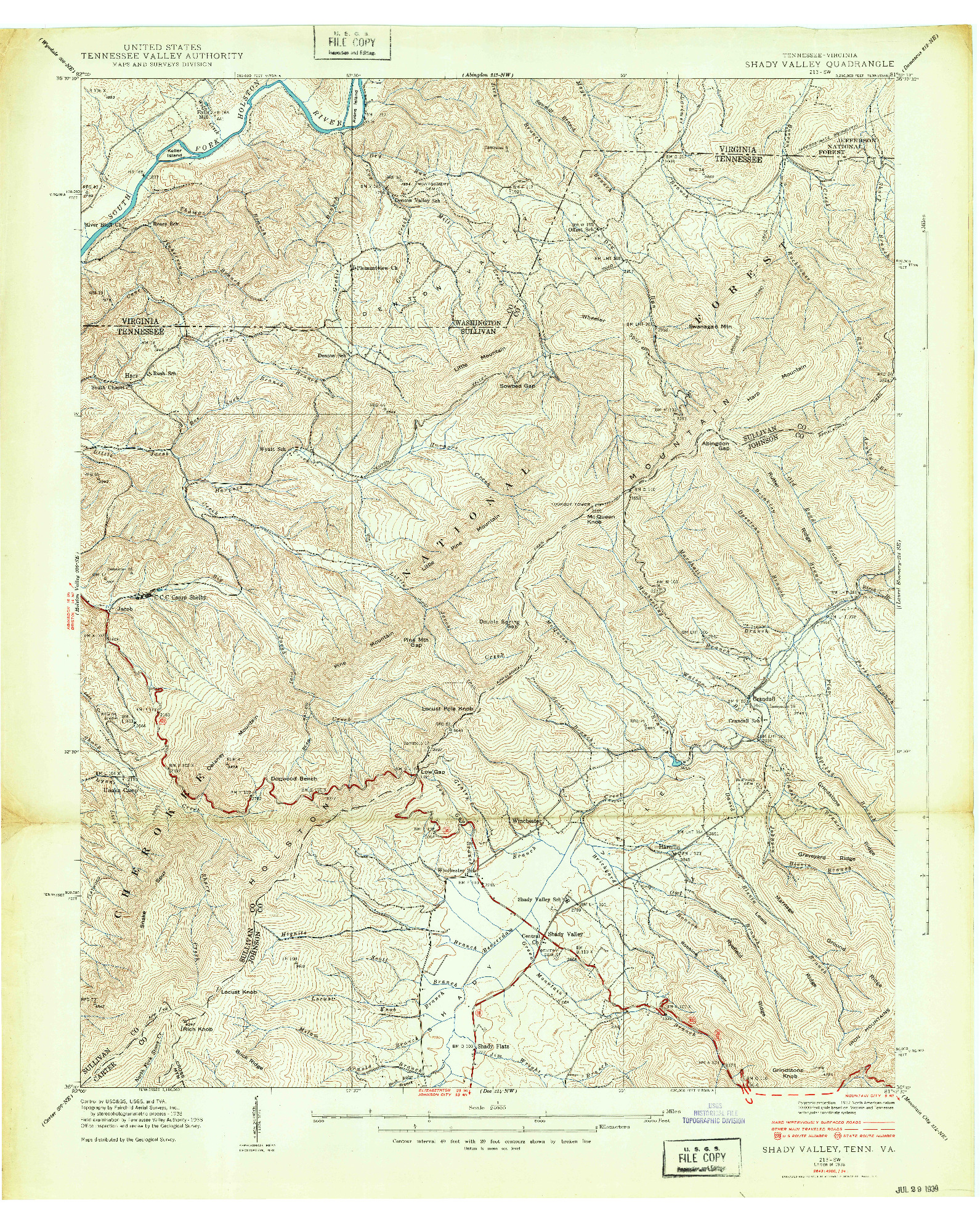 USGS 1:24000-SCALE QUADRANGLE FOR SHADY VALLEY, TN 1938