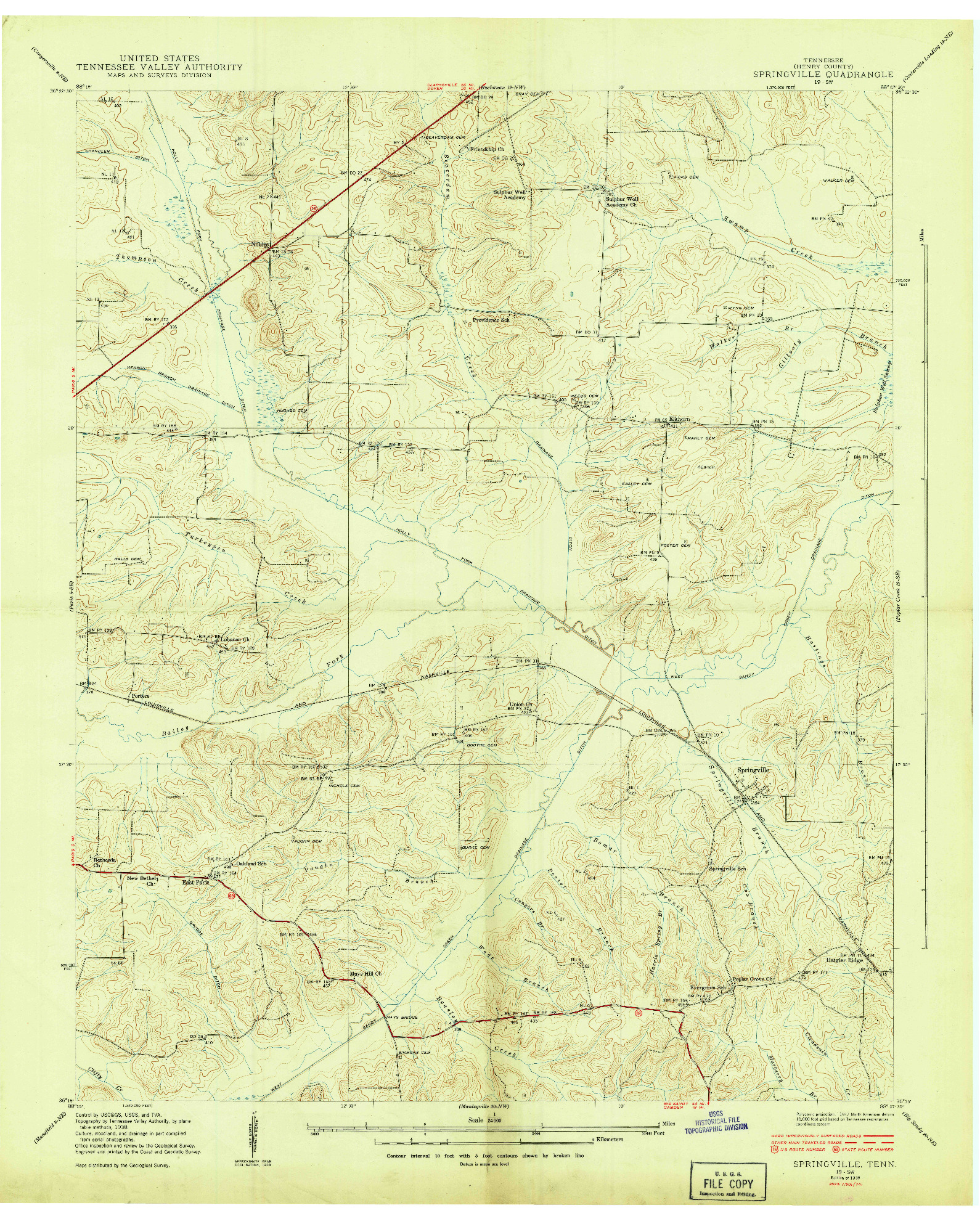 USGS 1:24000-SCALE QUADRANGLE FOR SPRINGVILLE, TN 1938