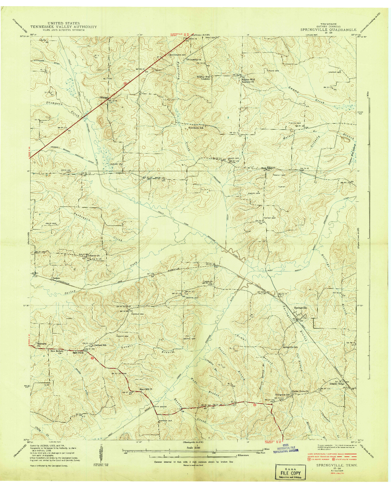 USGS 1:24000-SCALE QUADRANGLE FOR SPRINGVILLE, TN 1938