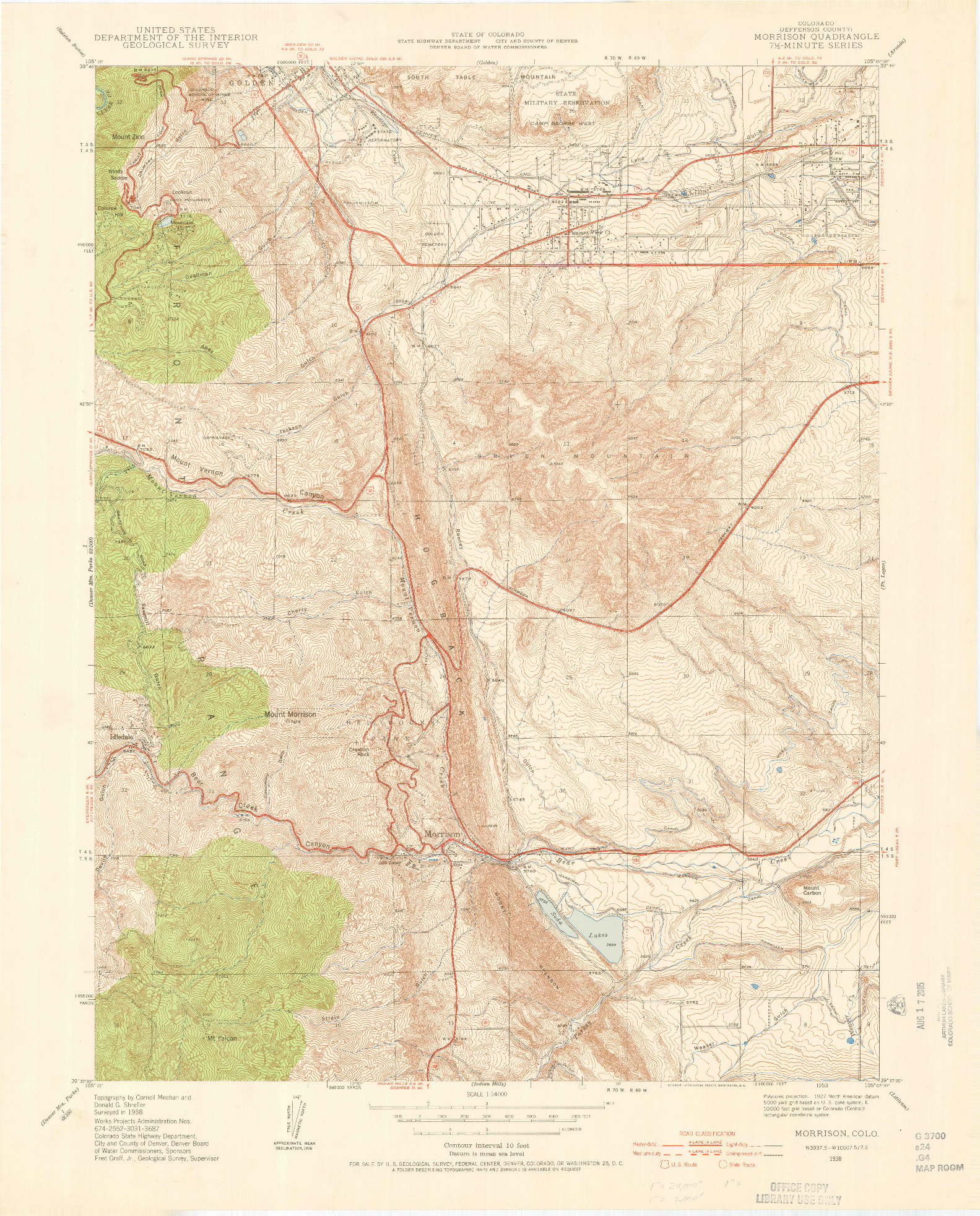 USGS 1:24000-SCALE QUADRANGLE FOR MORRISON, CO 1938