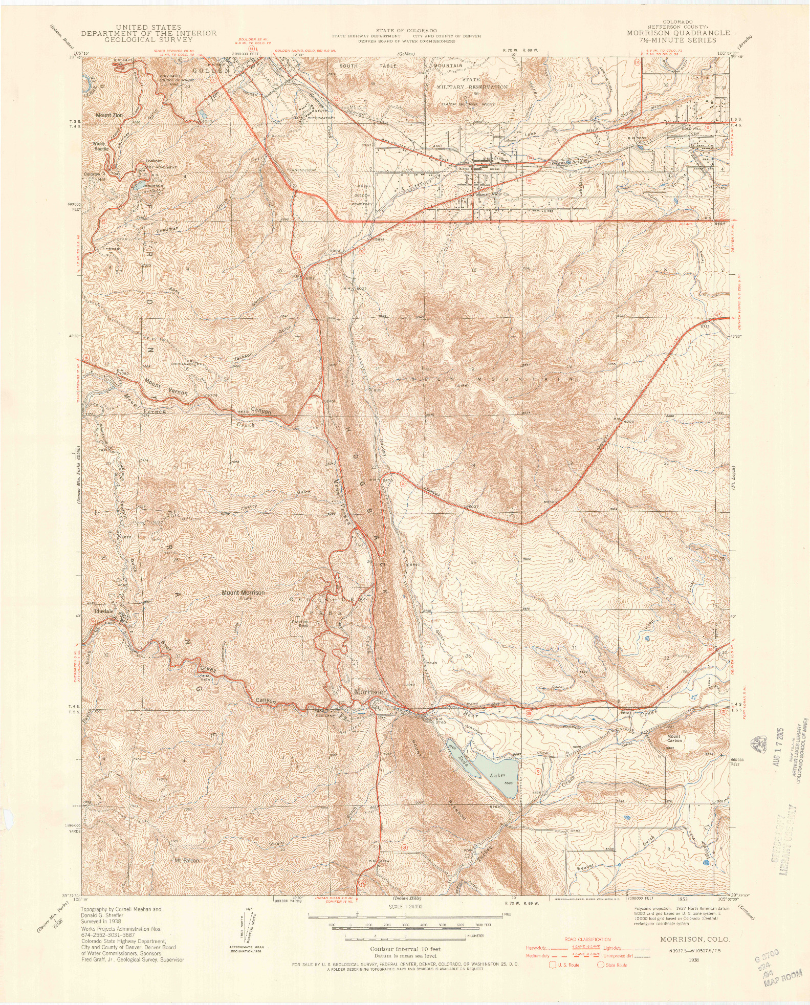 USGS 1:24000-SCALE QUADRANGLE FOR MORRISON, CO 1938