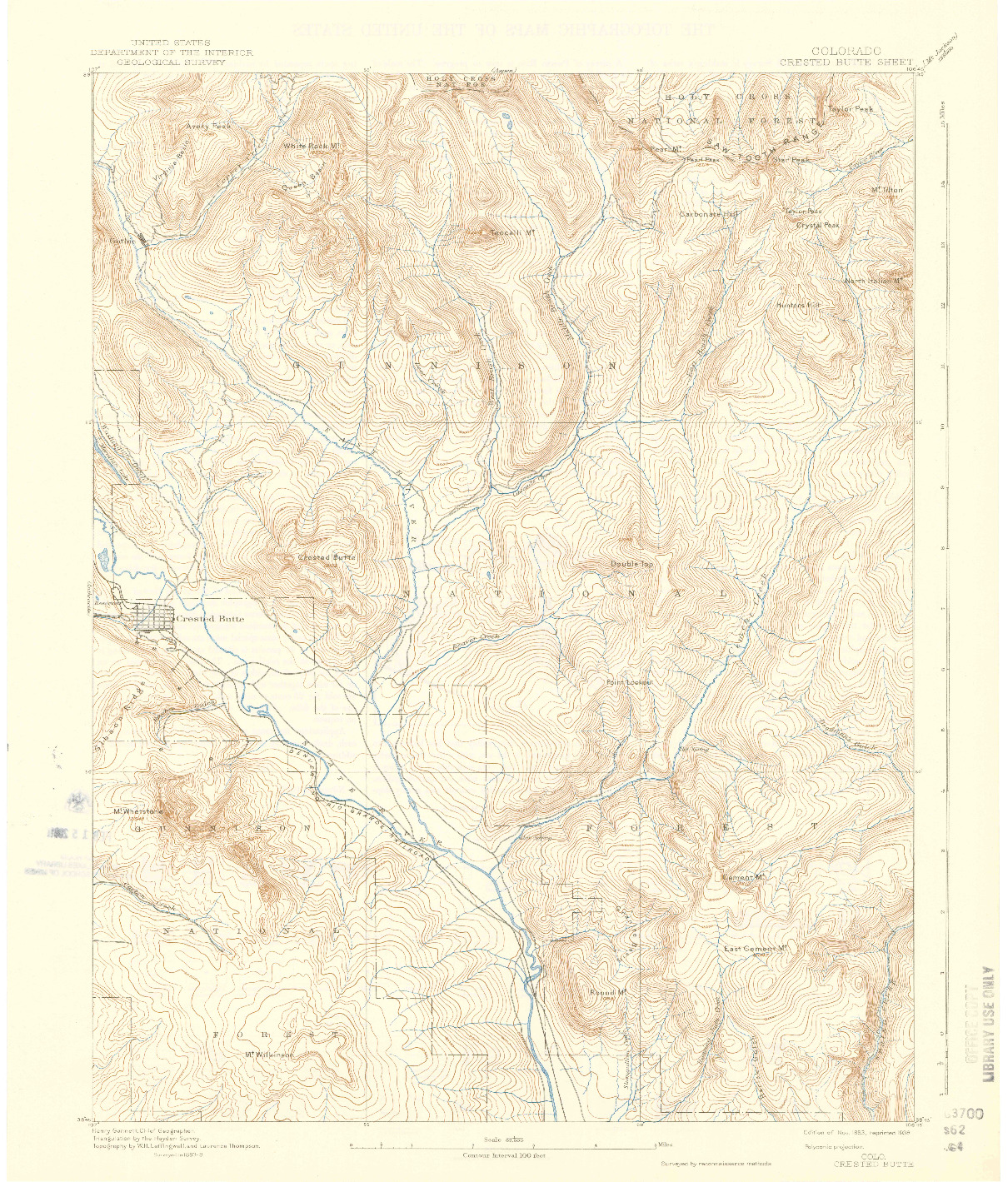 USGS 1:62500-SCALE QUADRANGLE FOR CRESTED BUTTE, CO 1893