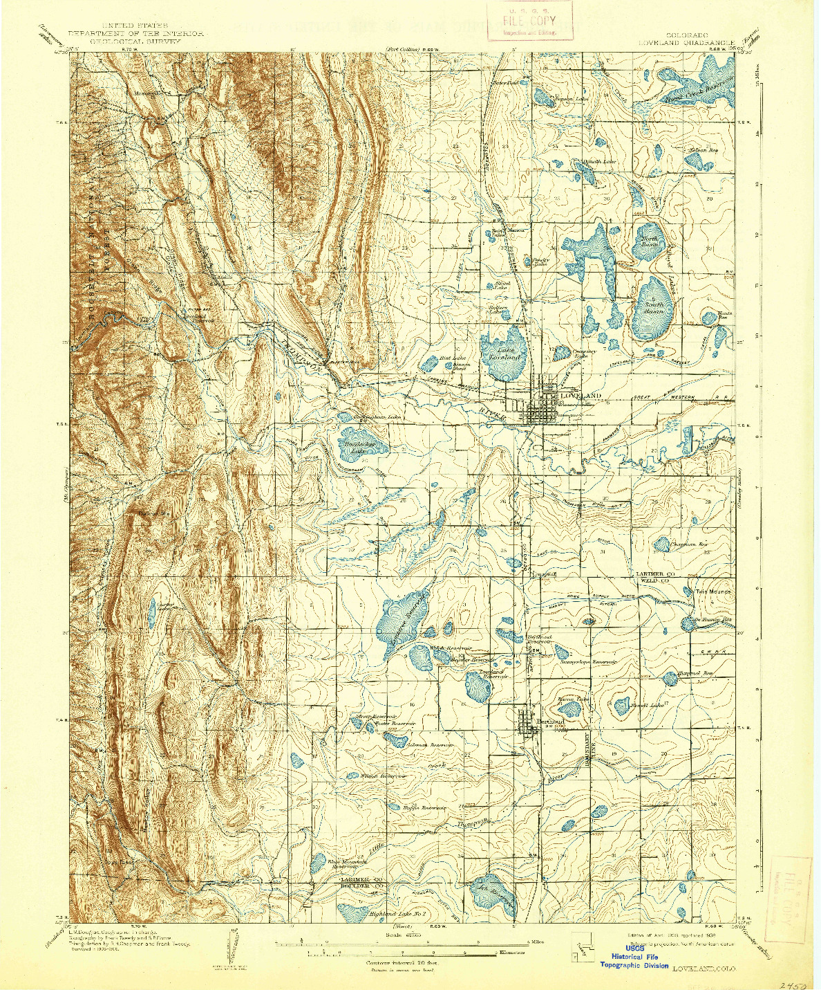 USGS 1:62500-SCALE QUADRANGLE FOR LOVELAND, CO 1908