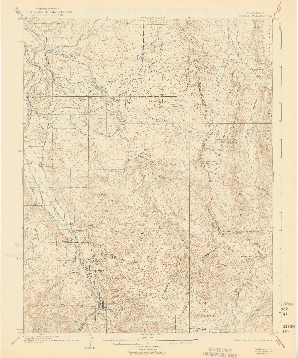 USGS 1:62500-SCALE QUADRANGLE FOR OURAY, CO 1904