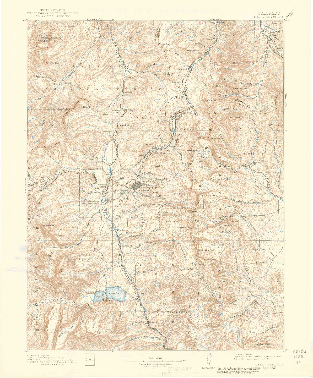 USGS 1:125000-SCALE QUADRANGLE FOR LEADVILLE, CO 1891