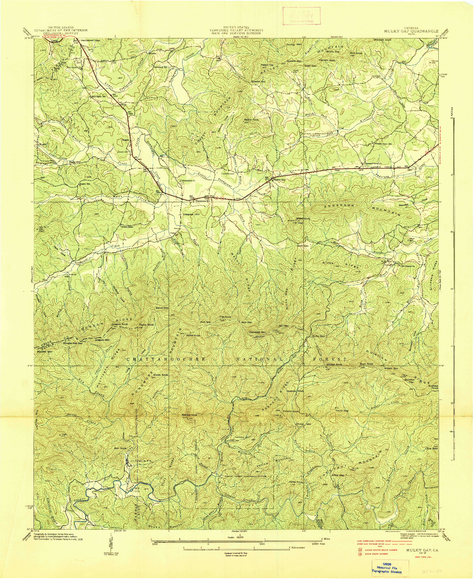 USGS 1:24000-SCALE QUADRANGLE FOR MULKY GAP, GA 1938