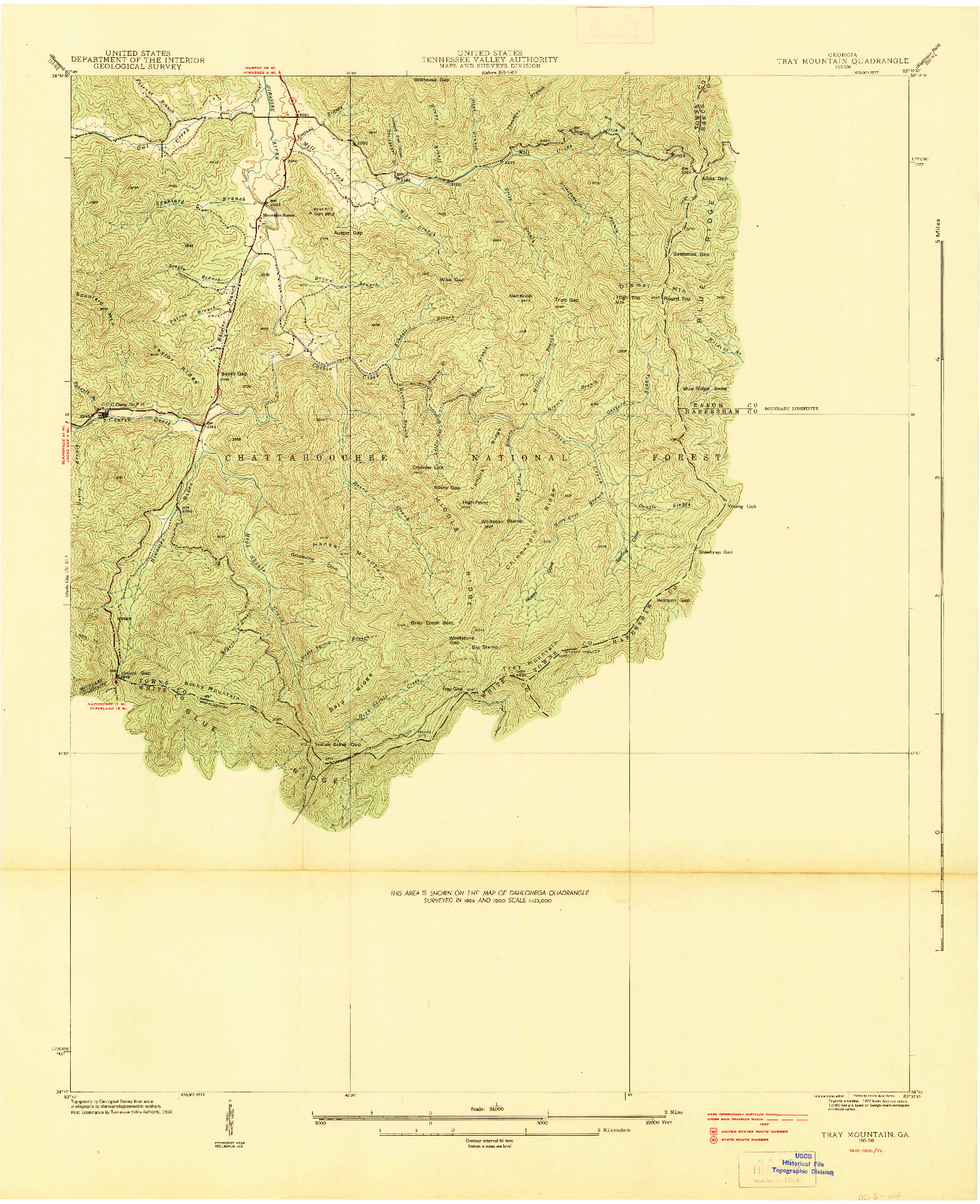 USGS 1:24000-SCALE QUADRANGLE FOR TRAY MOUNTAIN, GA 1938