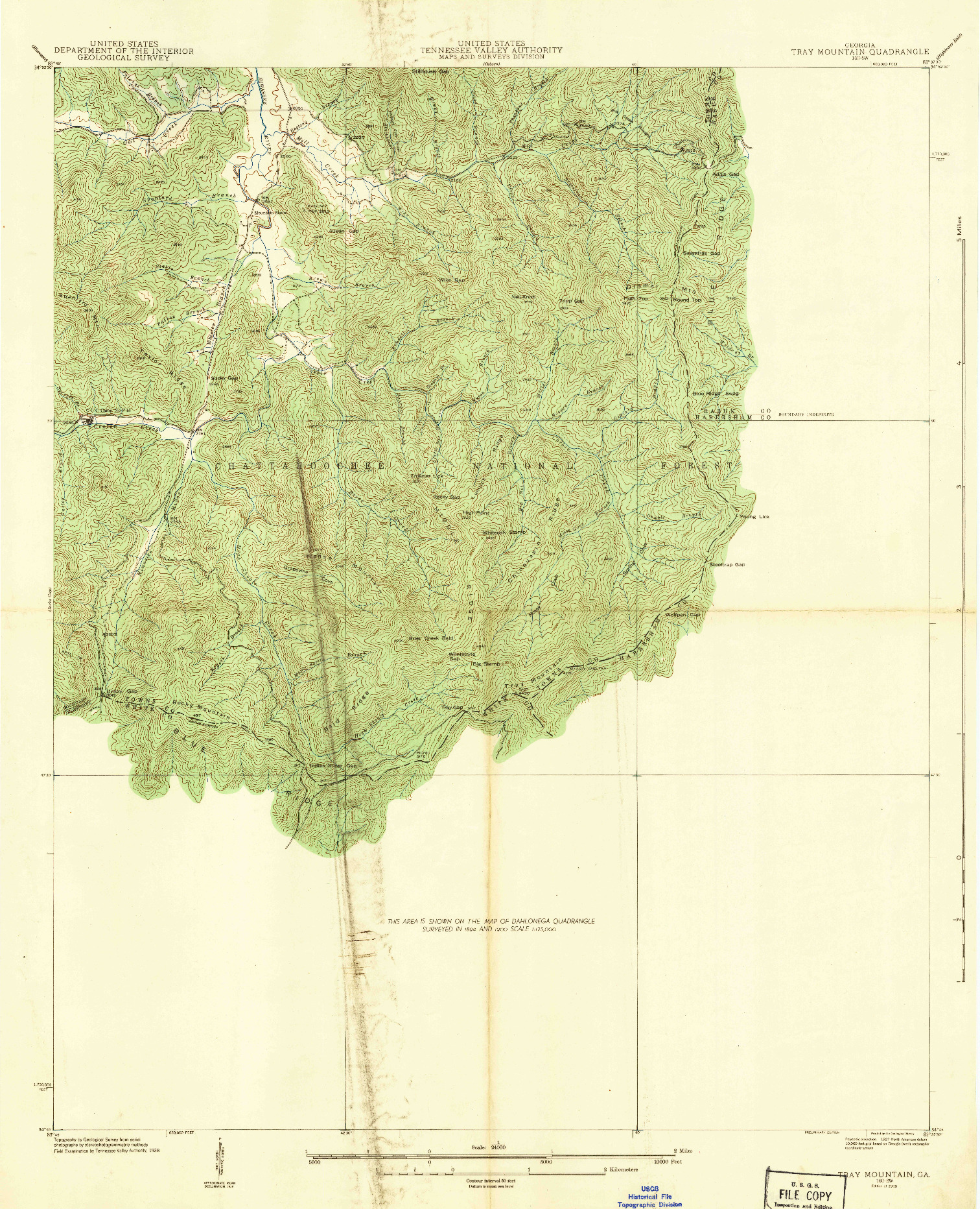 USGS 1:24000-SCALE QUADRANGLE FOR TRAY MOUNTAIN, GA 1938