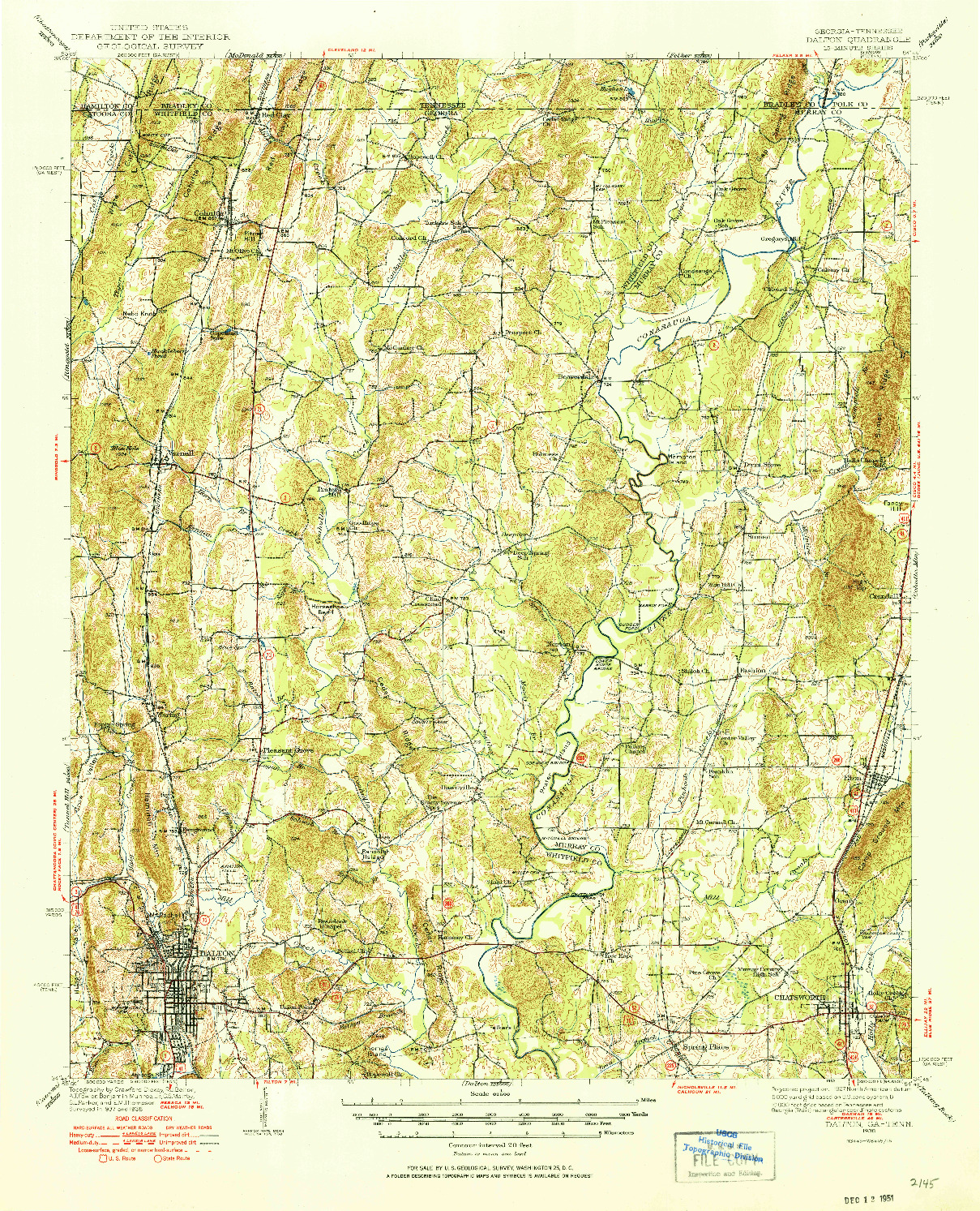 USGS 1:62500-SCALE QUADRANGLE FOR DALTON, GA 1938