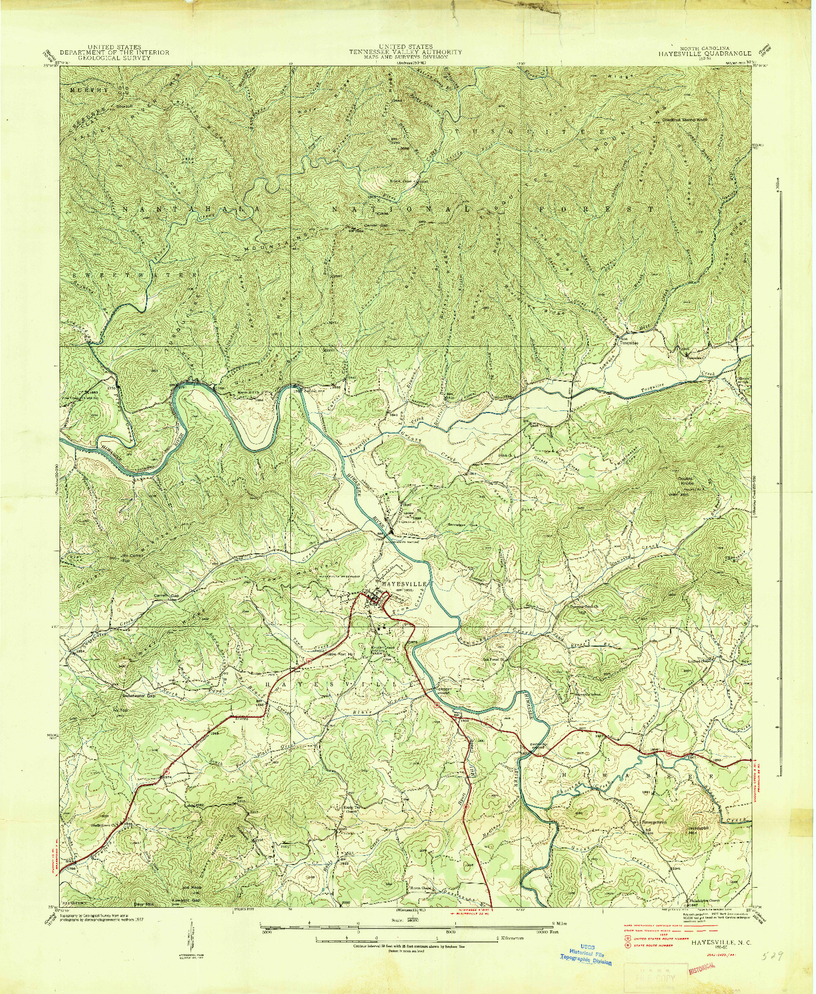 USGS 1:24000-SCALE QUADRANGLE FOR HAYESVILLE, NC 1938
