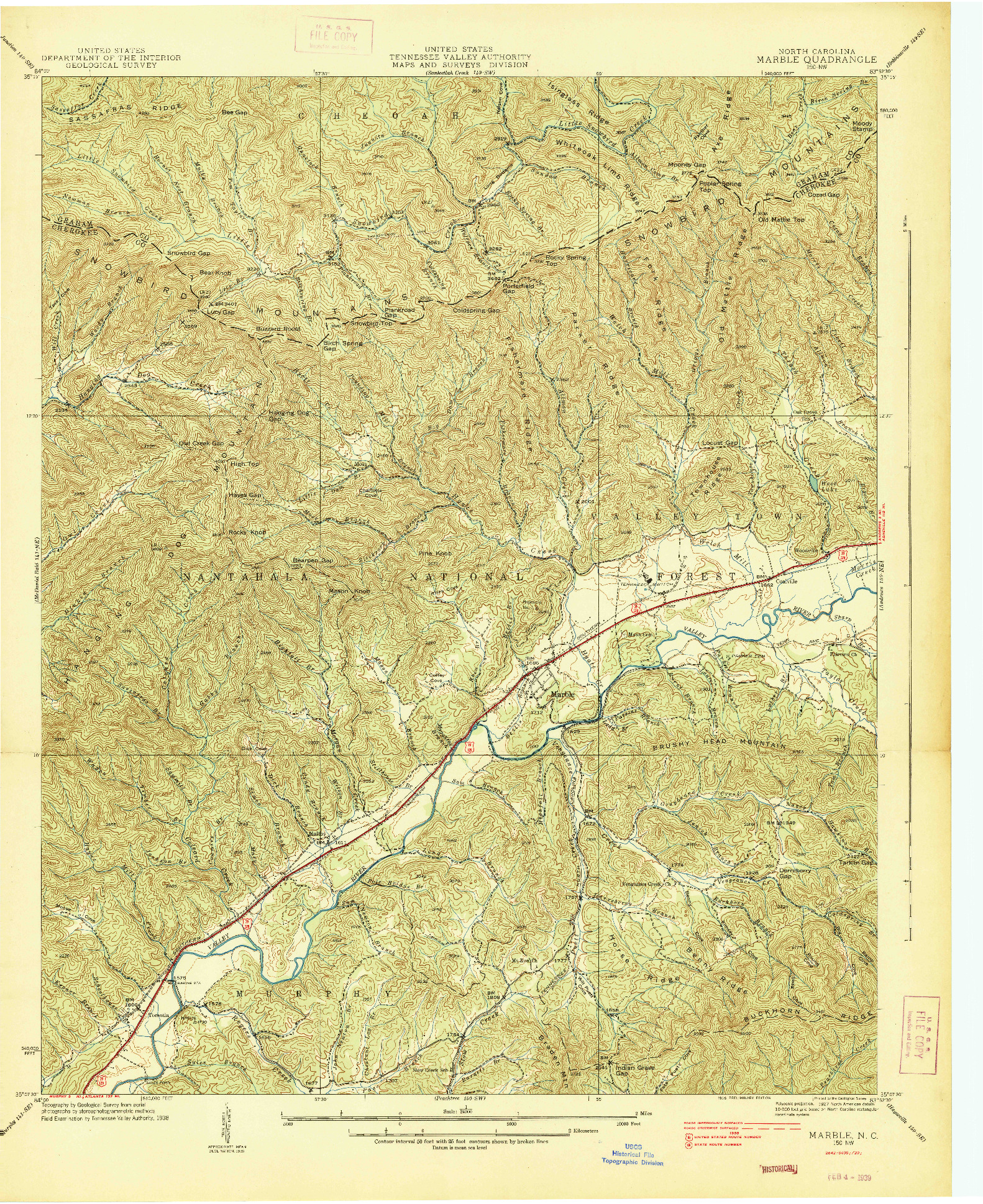 USGS 1:24000-SCALE QUADRANGLE FOR MARBLE, NC 1938