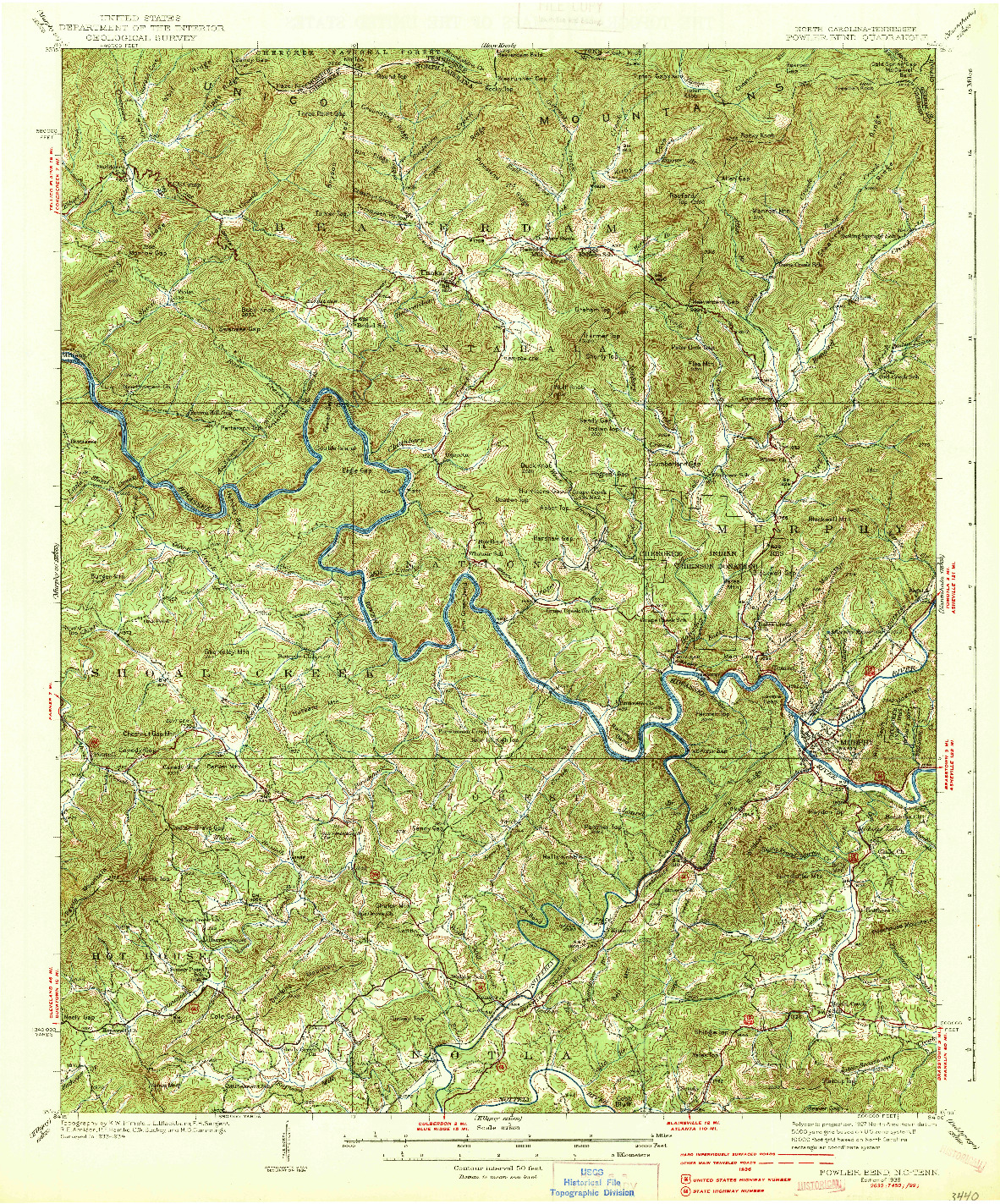 USGS 1:62500-SCALE QUADRANGLE FOR FOWLER BEND, NC 1938