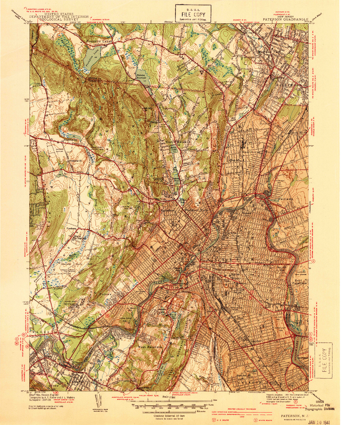 USGS 1:31680-SCALE QUADRANGLE FOR PATERSON, NJ 1938