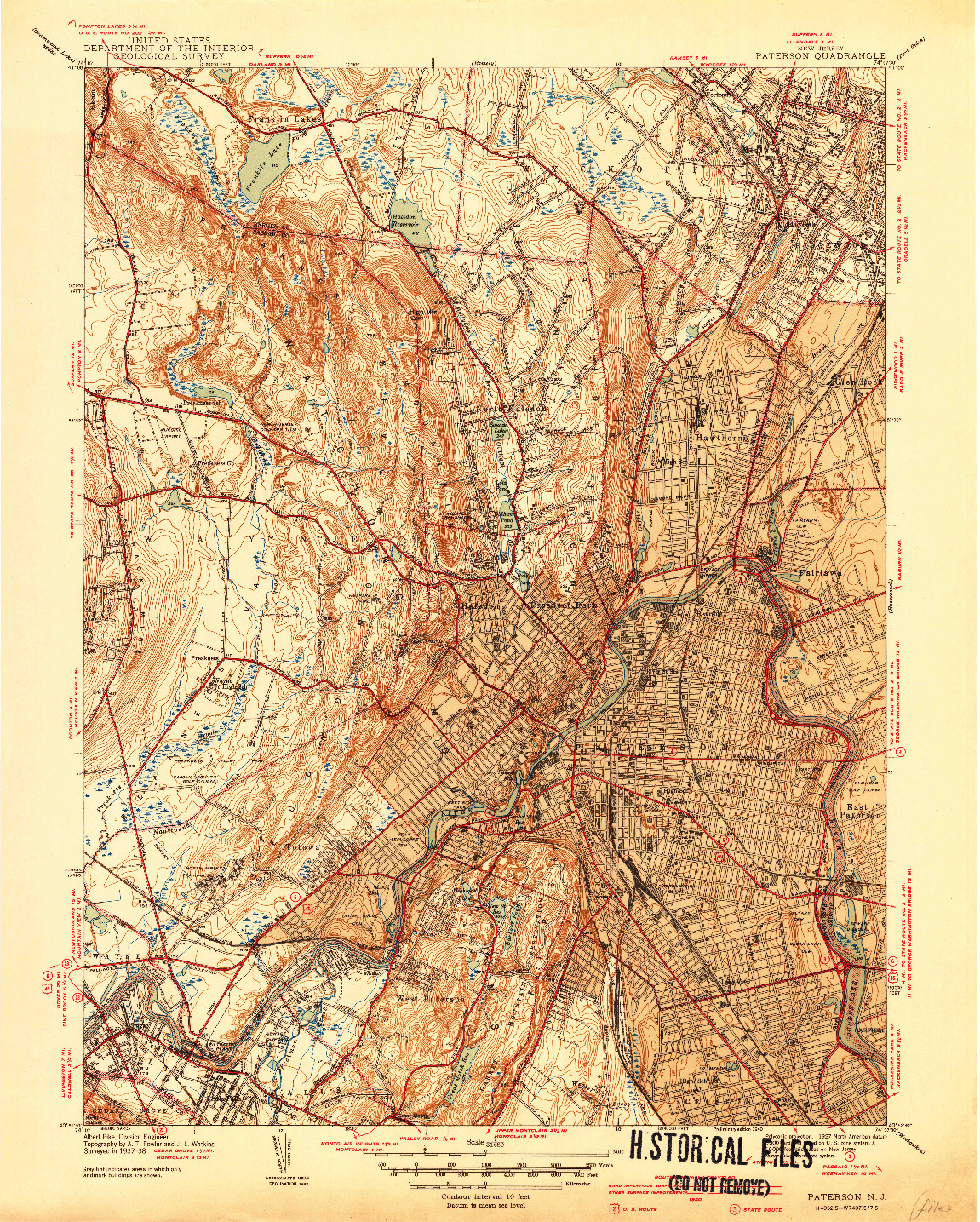 USGS 1:31680-SCALE QUADRANGLE FOR PATERSON, NJ 1938