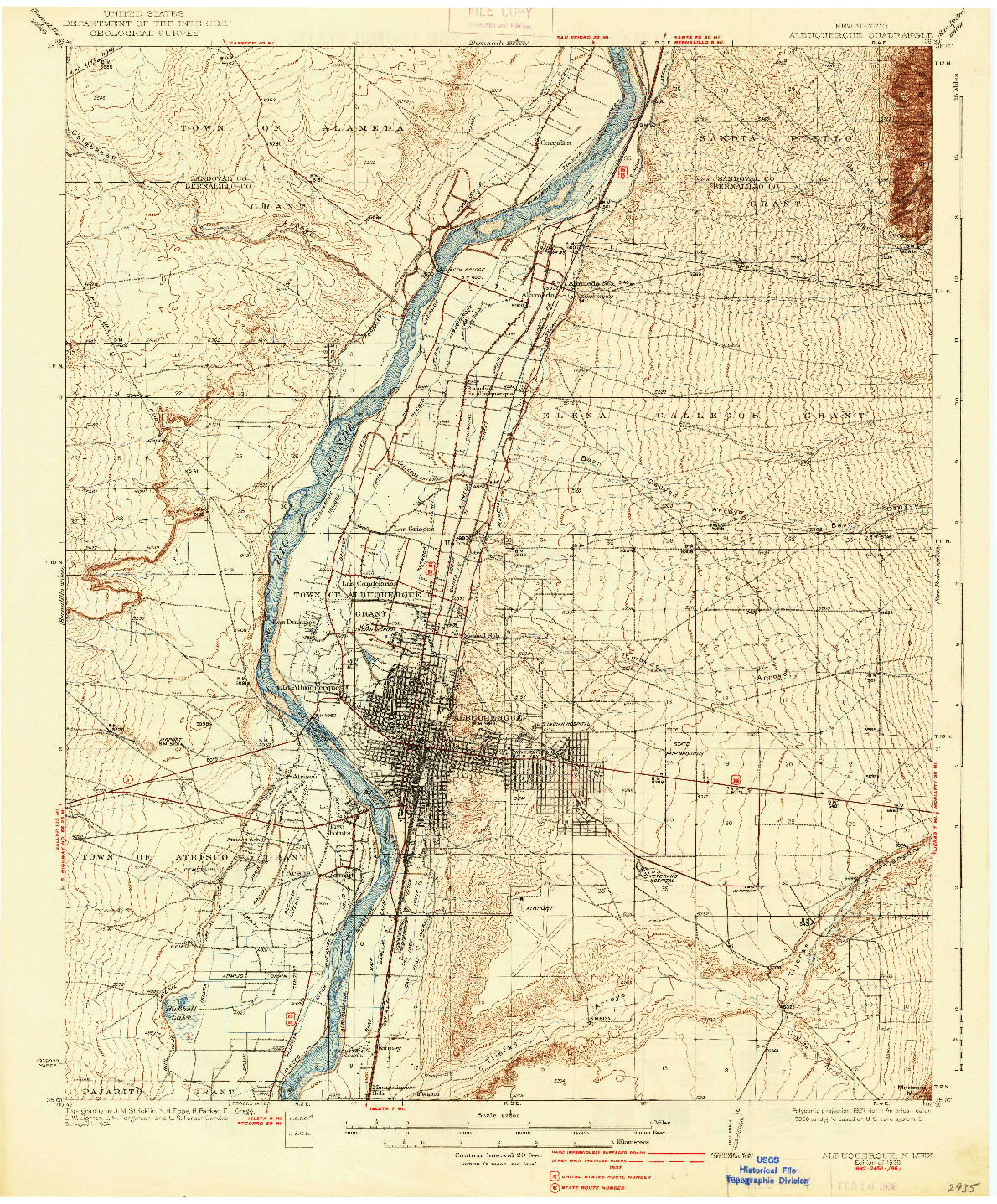 USGS 1:62500-SCALE QUADRANGLE FOR ALBUQUERQUE, NM 1938