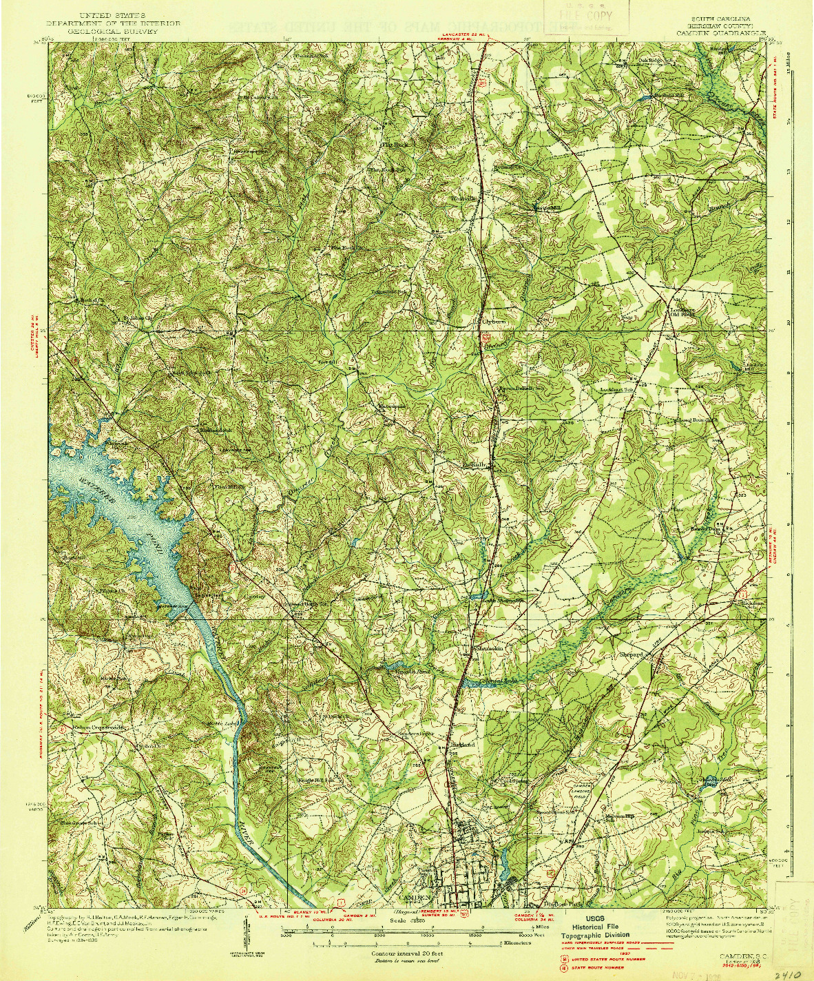 USGS 1:62500-SCALE QUADRANGLE FOR CAMDEN, SC 1938