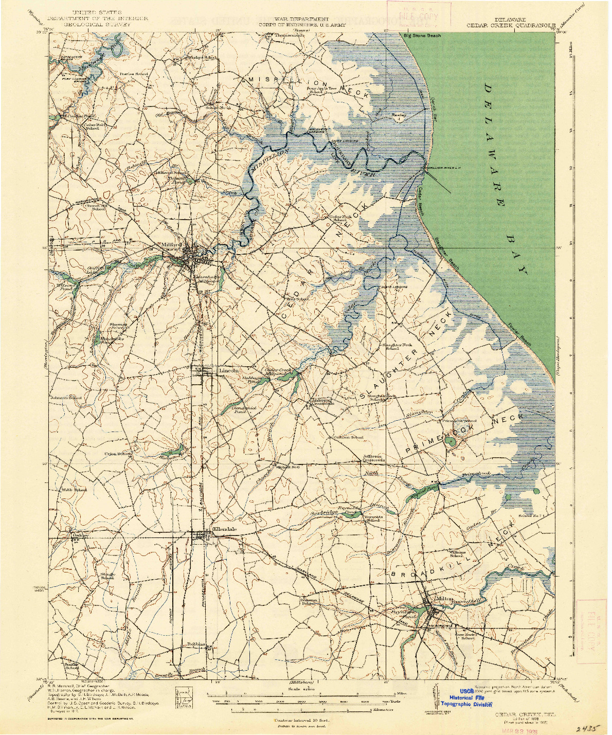 USGS 1:62500-SCALE QUADRANGLE FOR CEDAR CREEK, DE 1938