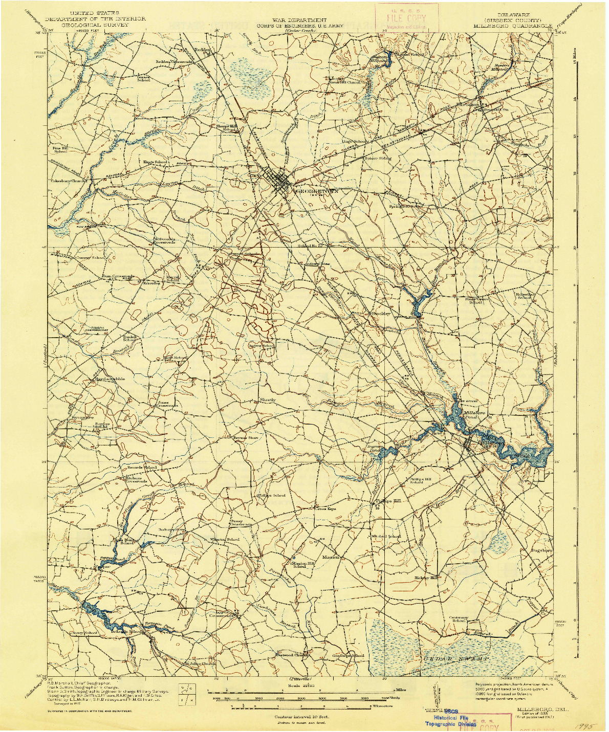 USGS 1:62500-SCALE QUADRANGLE FOR MILLSBORO, DE 1917
