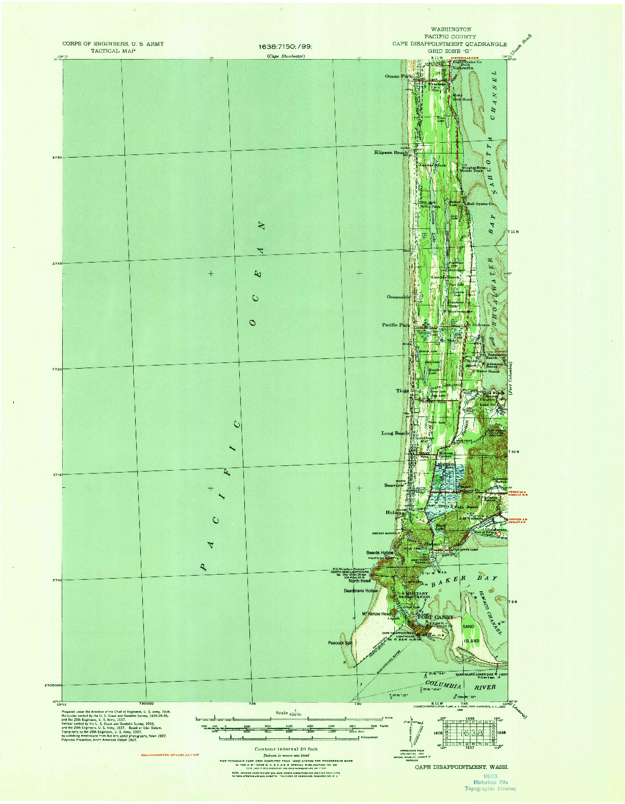 USGS 1:62500-SCALE QUADRANGLE FOR CAPE DISAPPOINTMENT, WA 1938
