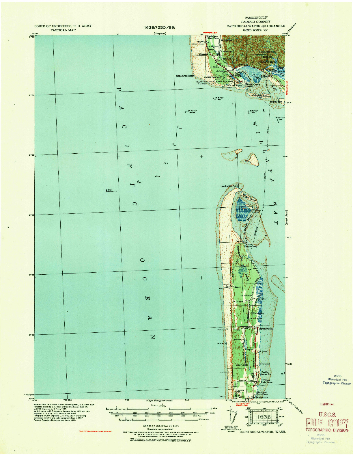 USGS 1:62500-SCALE QUADRANGLE FOR CAPE SHOALWATER, WA 1938