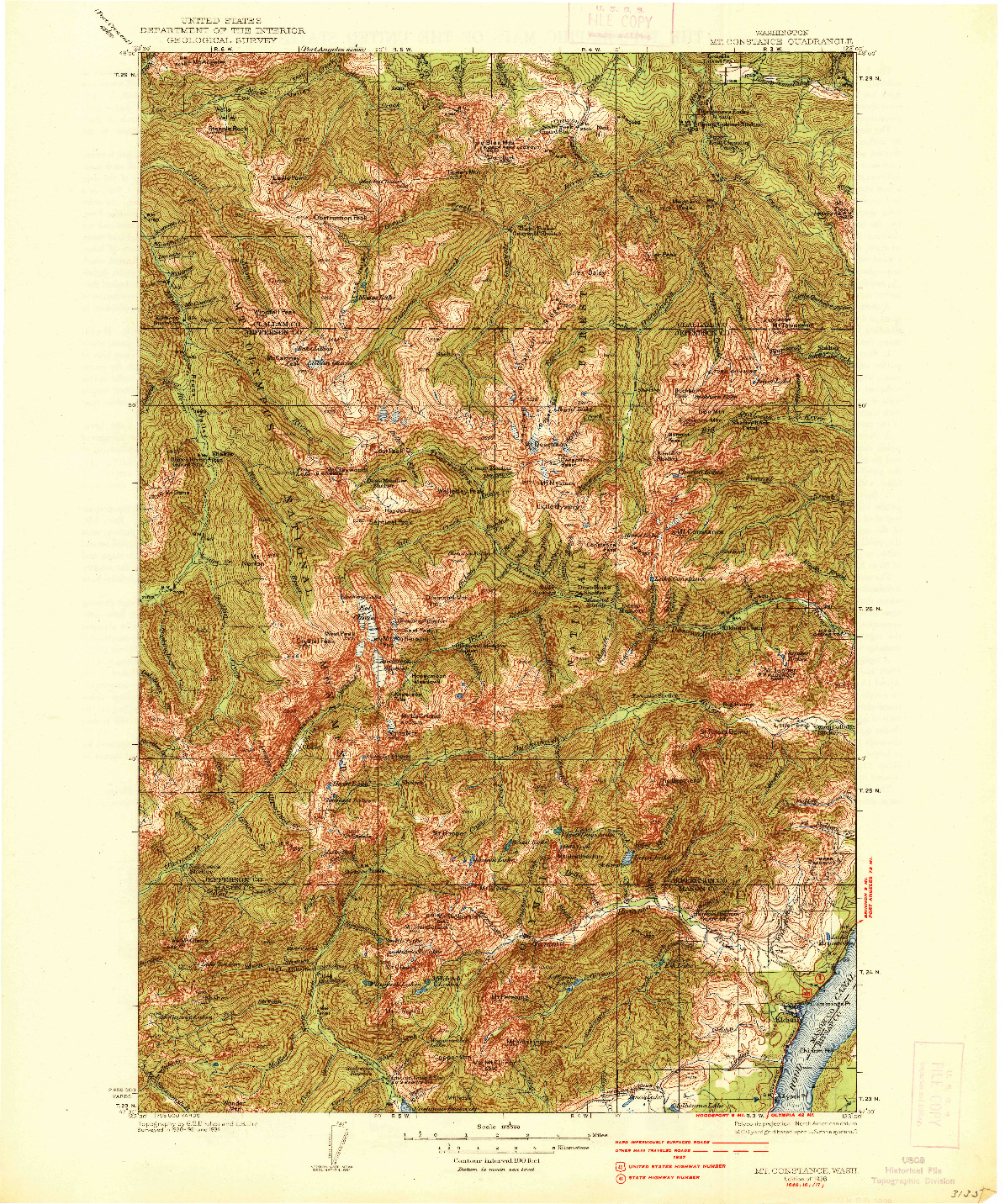 USGS 1:125000-SCALE QUADRANGLE FOR MT CONSTANCE, WA 1938