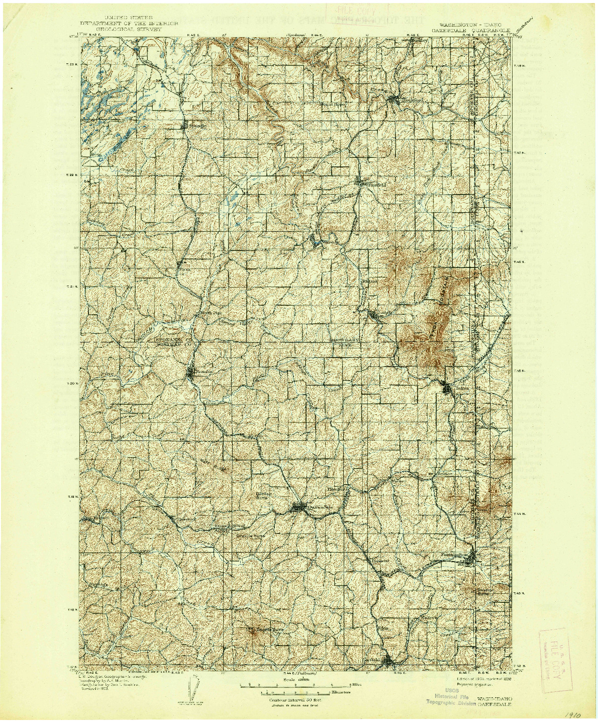 USGS 1:125000-SCALE QUADRANGLE FOR OAKESDALE, WA 1905