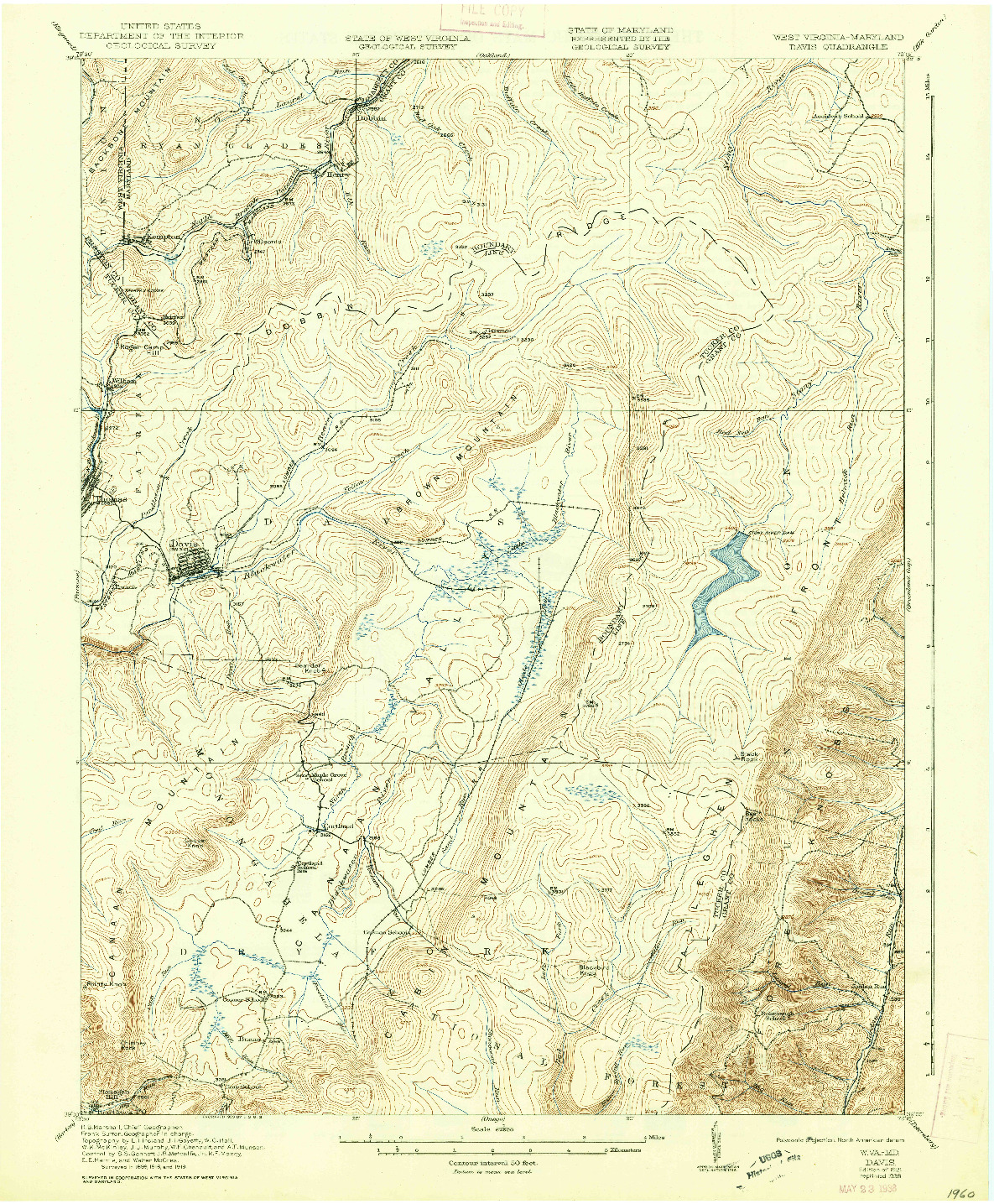 USGS 1:62500-SCALE QUADRANGLE FOR DAVIS, WV 1921