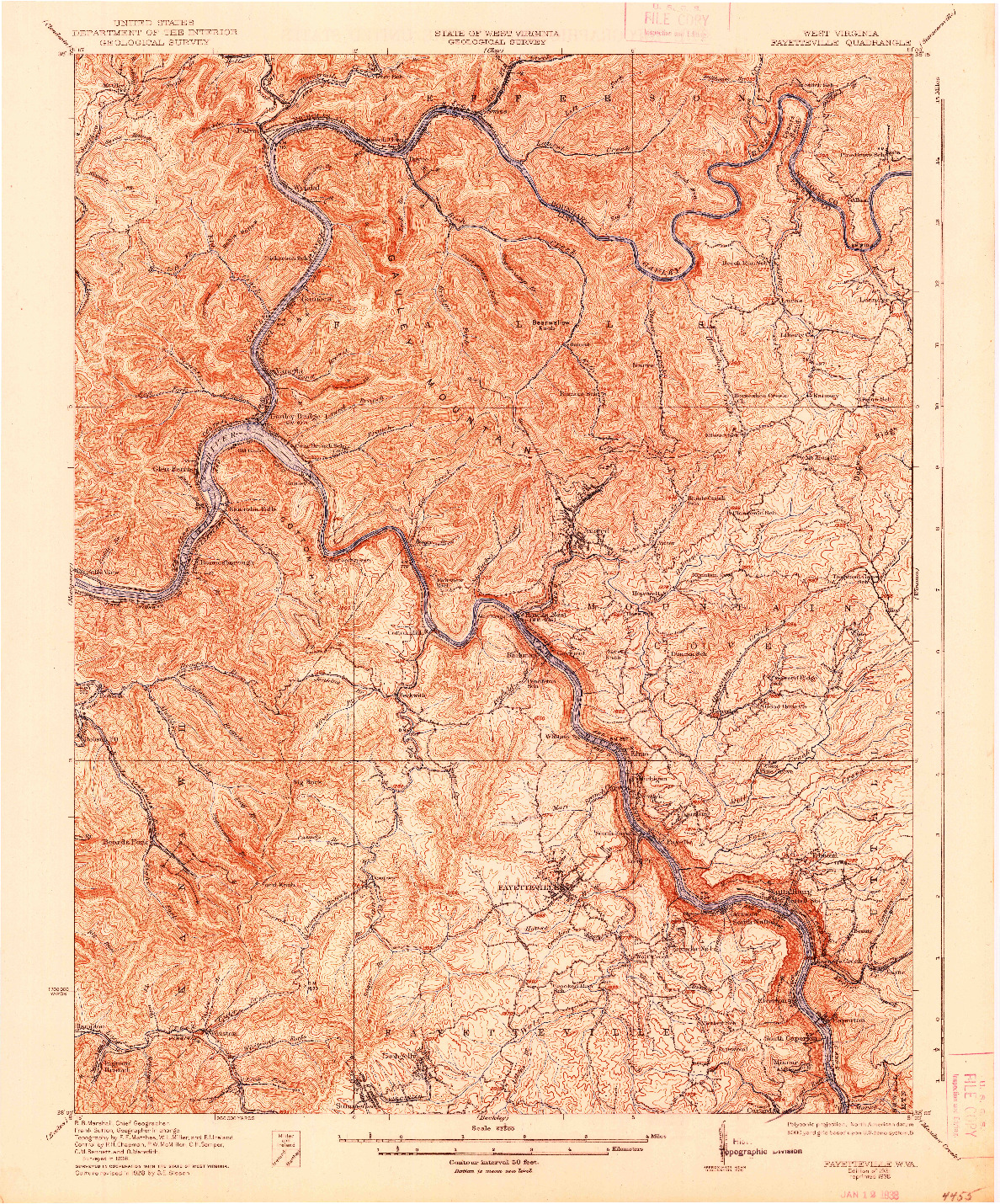 USGS 1:62500-SCALE QUADRANGLE FOR FAYETTEVILLE, WV 1931