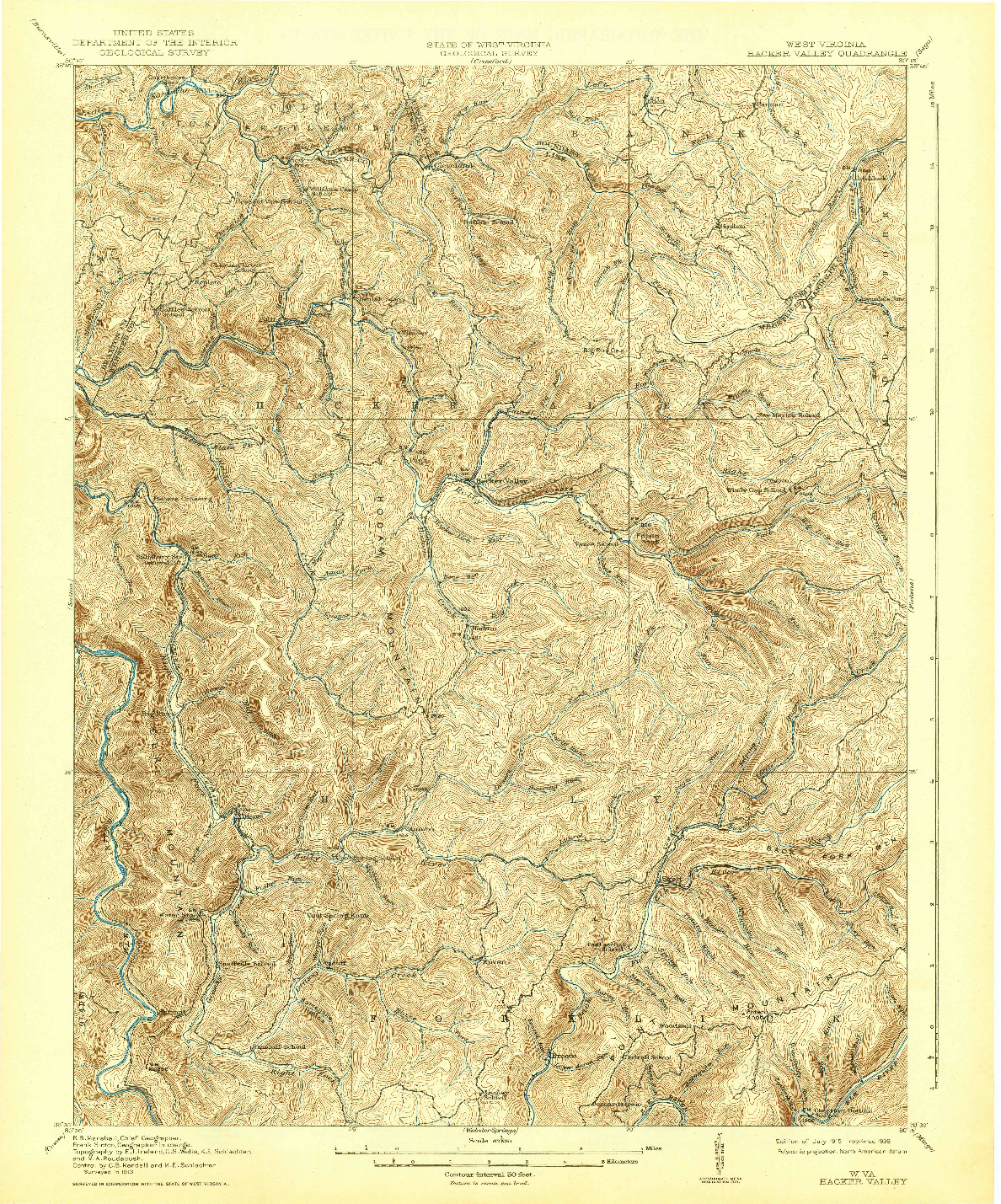 USGS 1:62500-SCALE QUADRANGLE FOR HACKER VALLEY, WV 1915