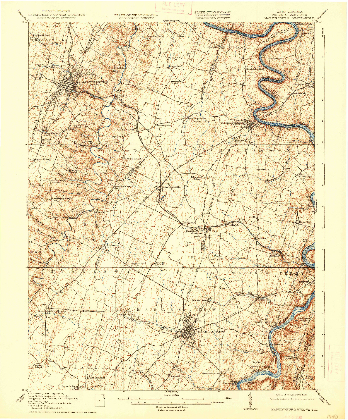 USGS 1:62500-SCALE QUADRANGLE FOR MARTINSBURG, WV 1916