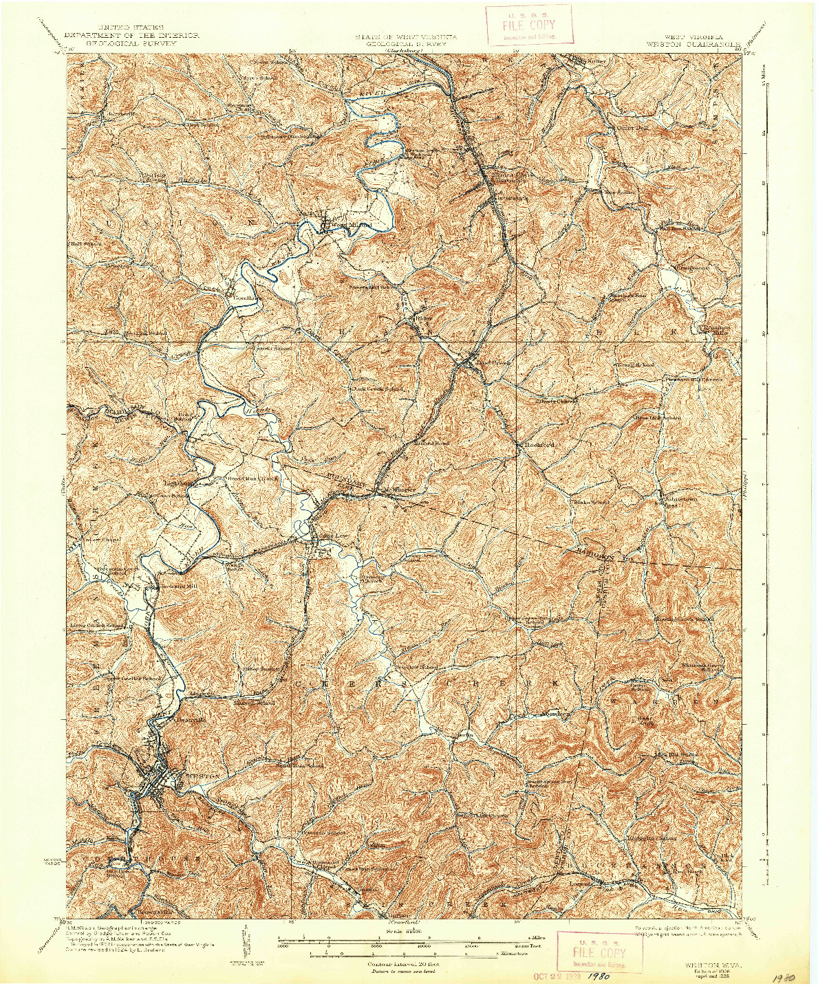 USGS 1:62500-SCALE QUADRANGLE FOR WESTON, WV 1926