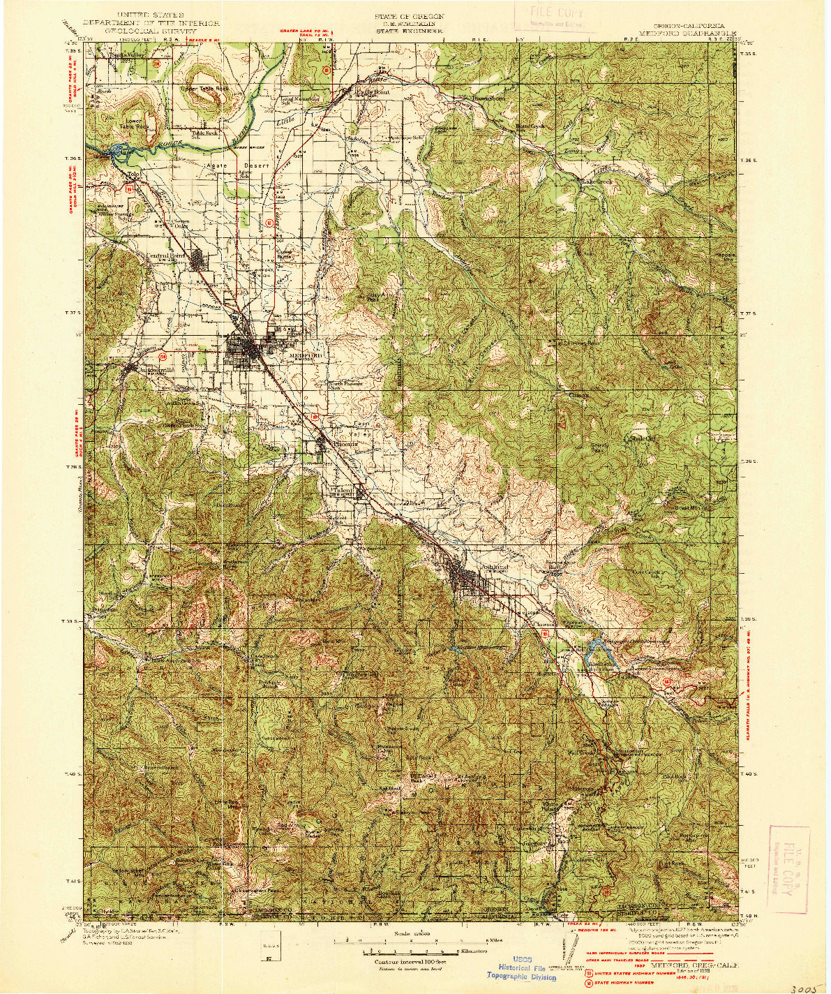 USGS 1:125000-SCALE QUADRANGLE FOR MEDFORD, OR 1938