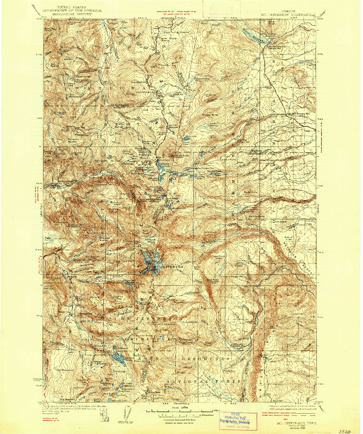 USGS 1:125000-SCALE QUADRANGLE FOR MT. JEFFERSON, OR 1930