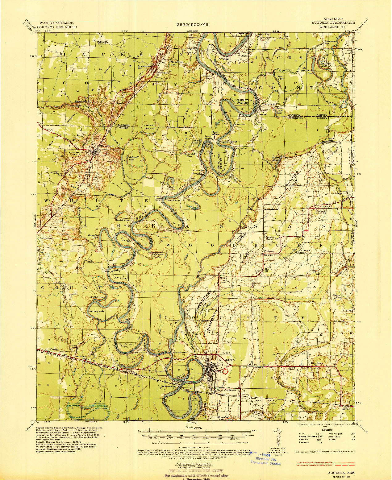 USGS 1:62500-SCALE QUADRANGLE FOR AUGUSTA, AR 1935